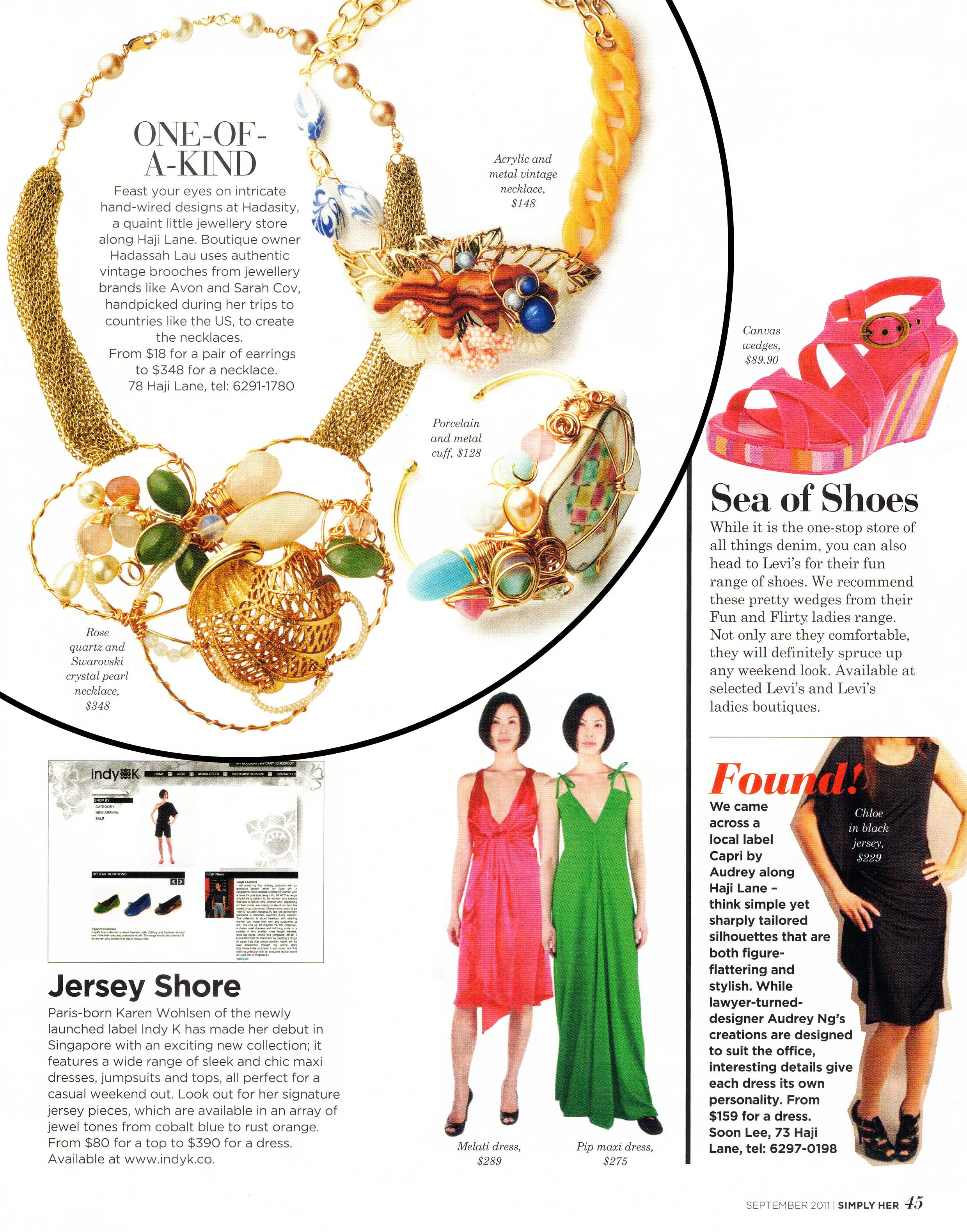 2011 September Hadasity wearable art wired jewellery necklaces featured on Simply Her Singapore magazine