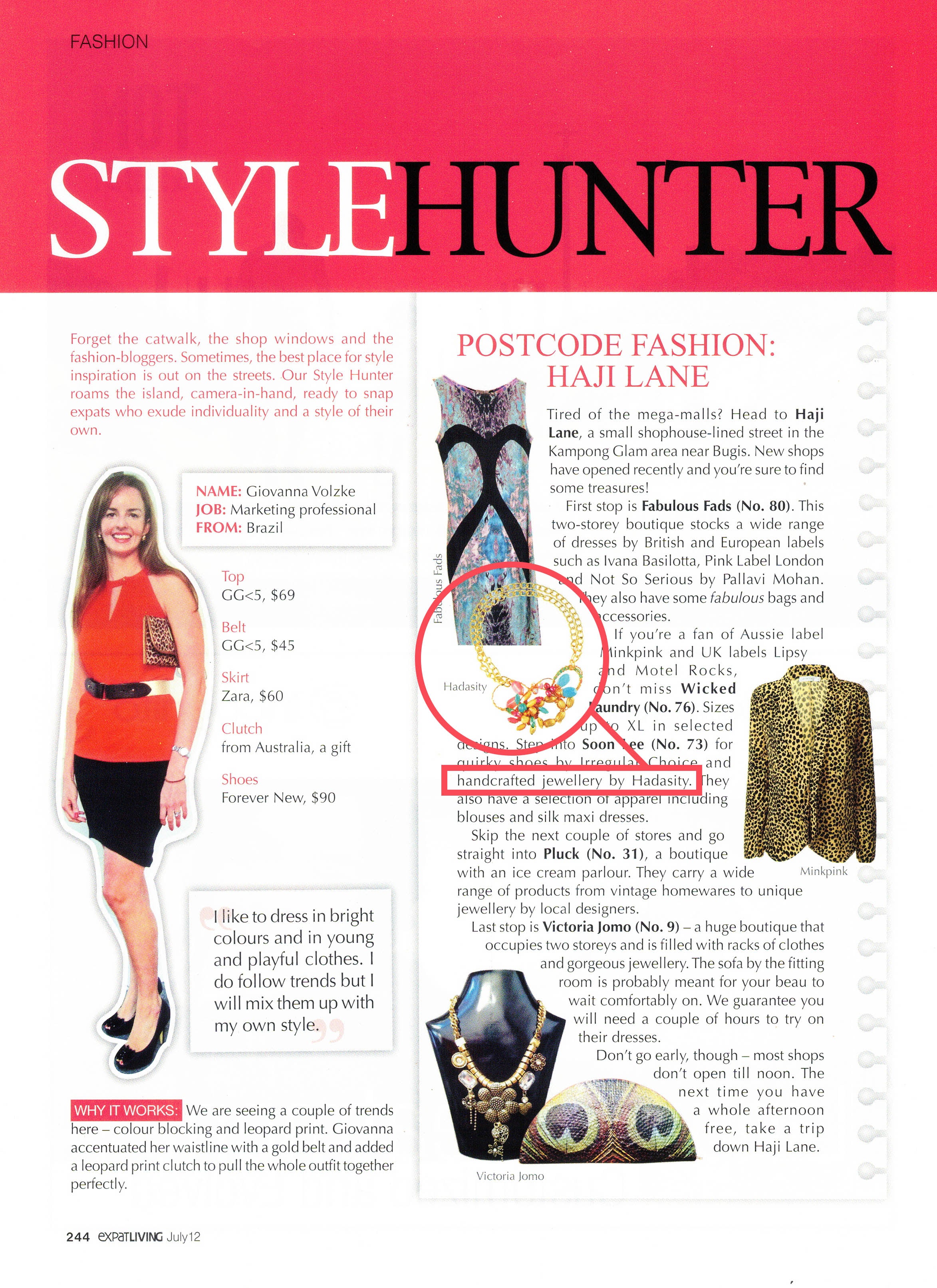 2012 July Hadasity wearable art wired jewellery necklace featured on Expat Living