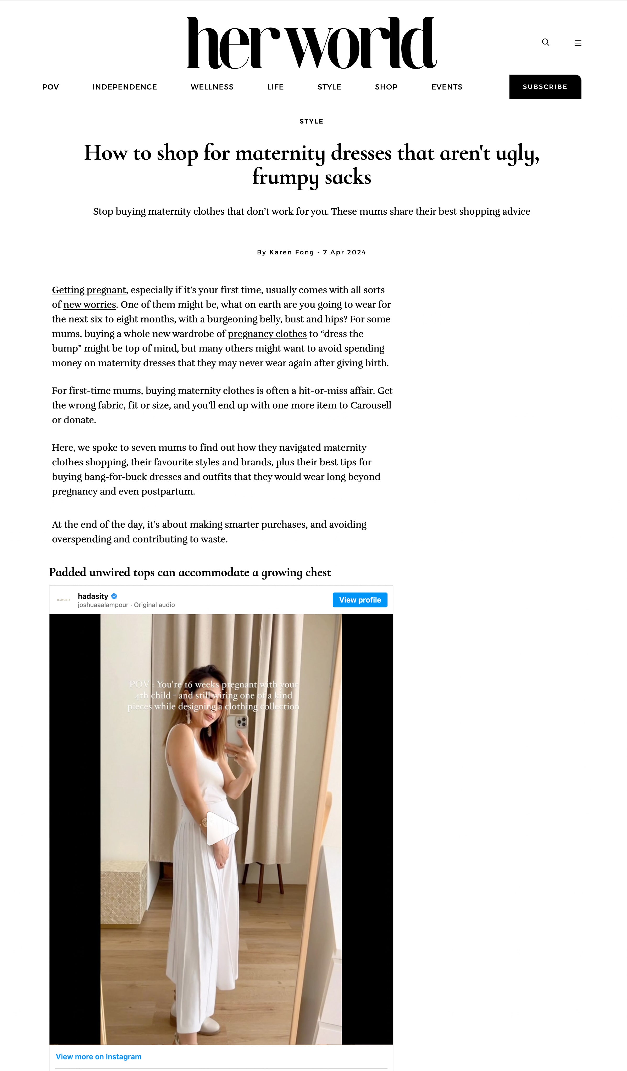 2024 April Hadasity featured on Her World online