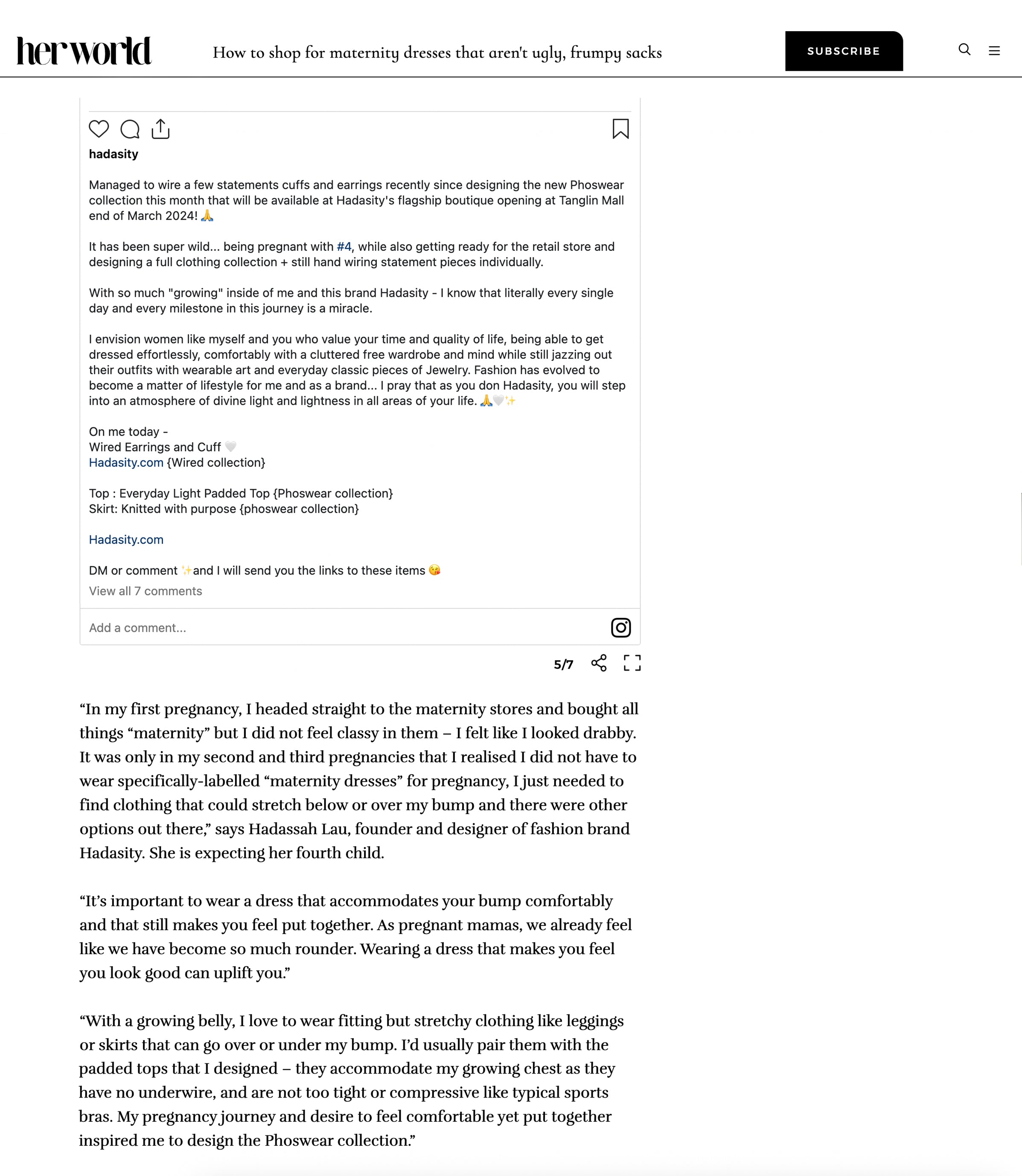 2024 April Hadasity featured on Her World online