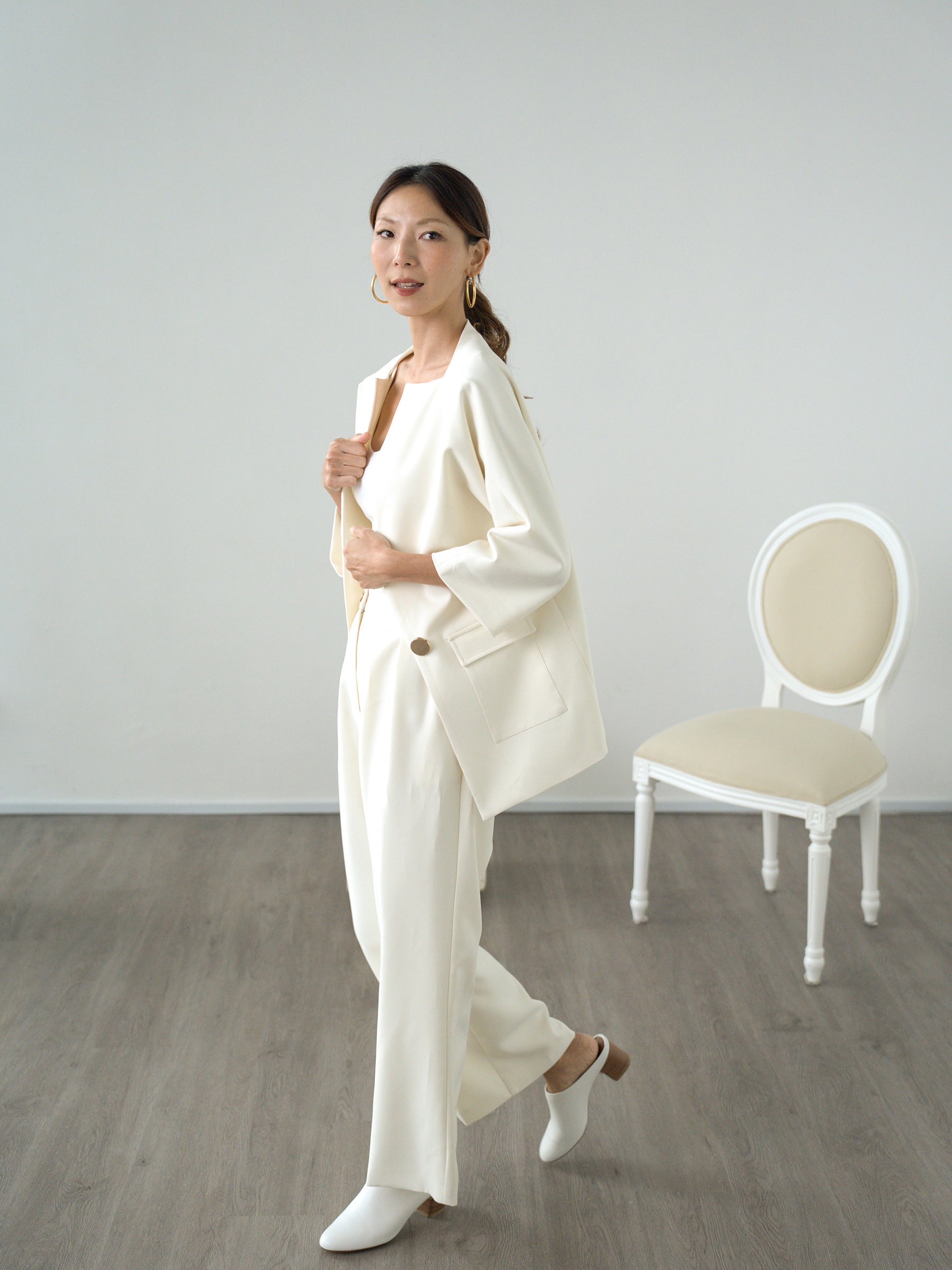 Suited Up | Ivory Kimono Blazer Jacket (Front Pockets)