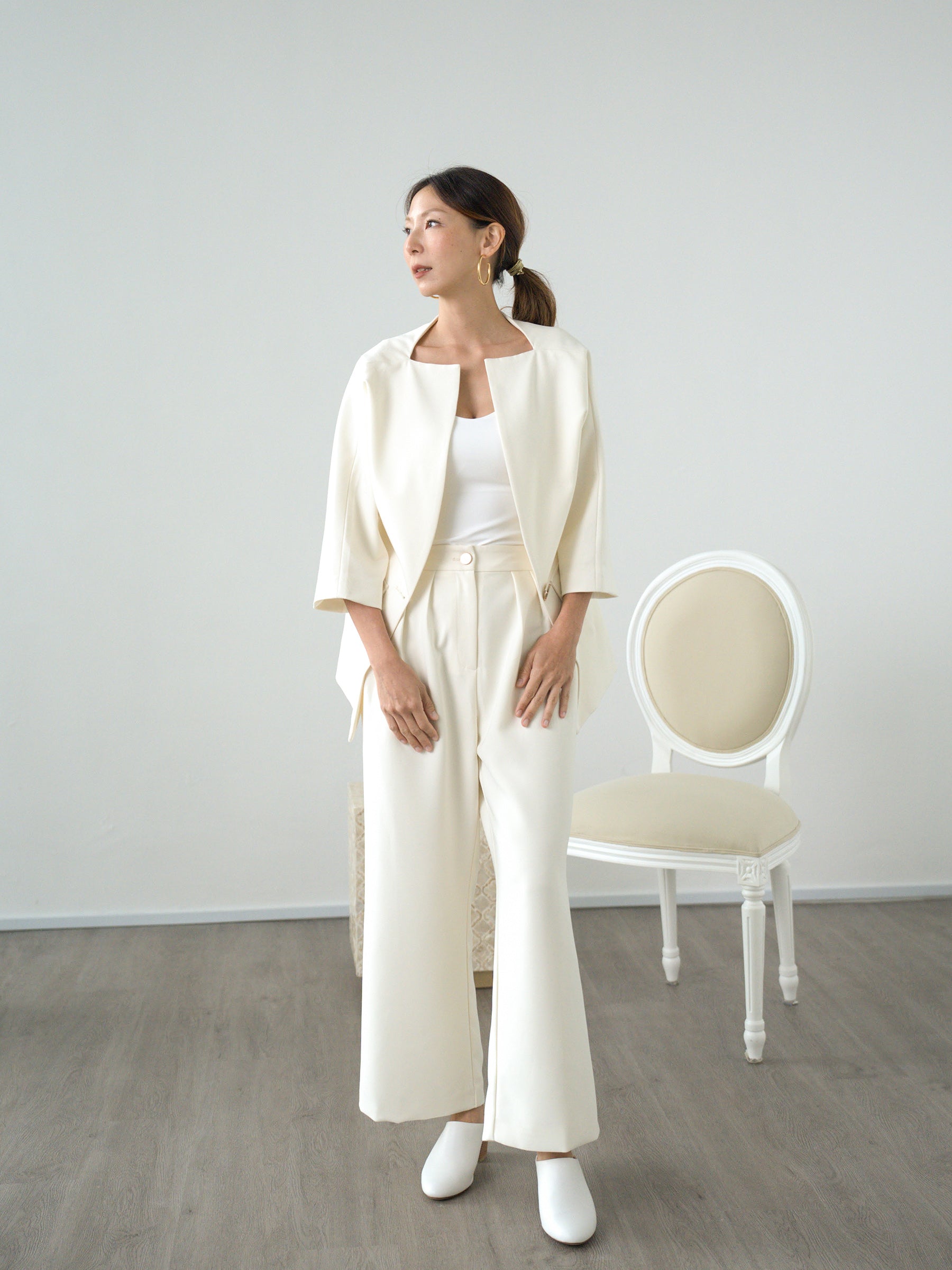 The One | Ivory High-waist Tailored Pants