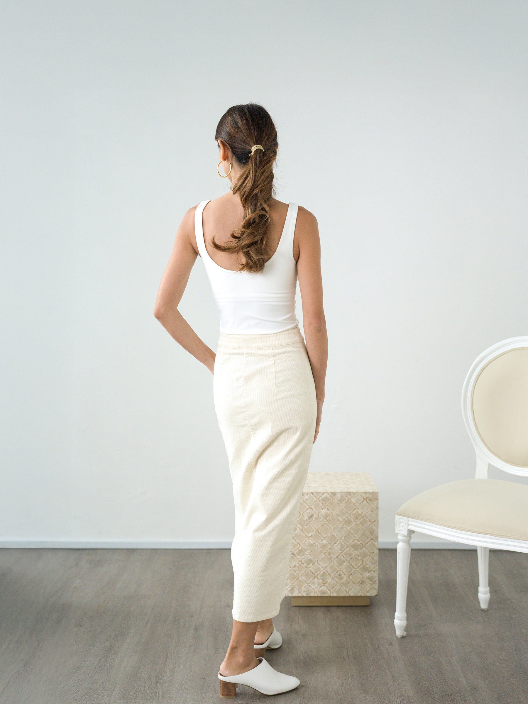 Foundational | Ivory Corduroy Skirt Button Down