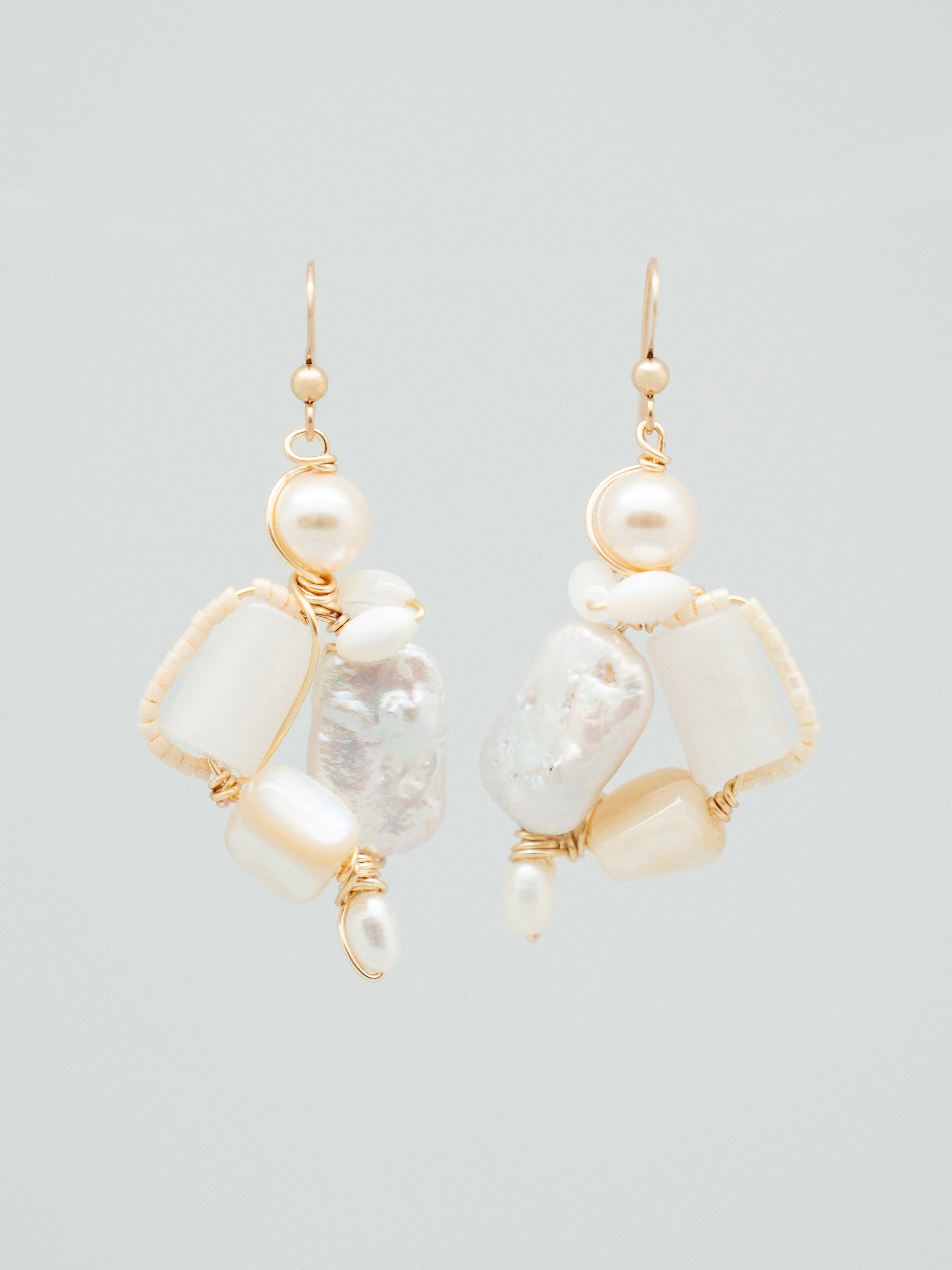 Pair of Freshwater Pearls Monochromatic White One-of-a-kind Earrings