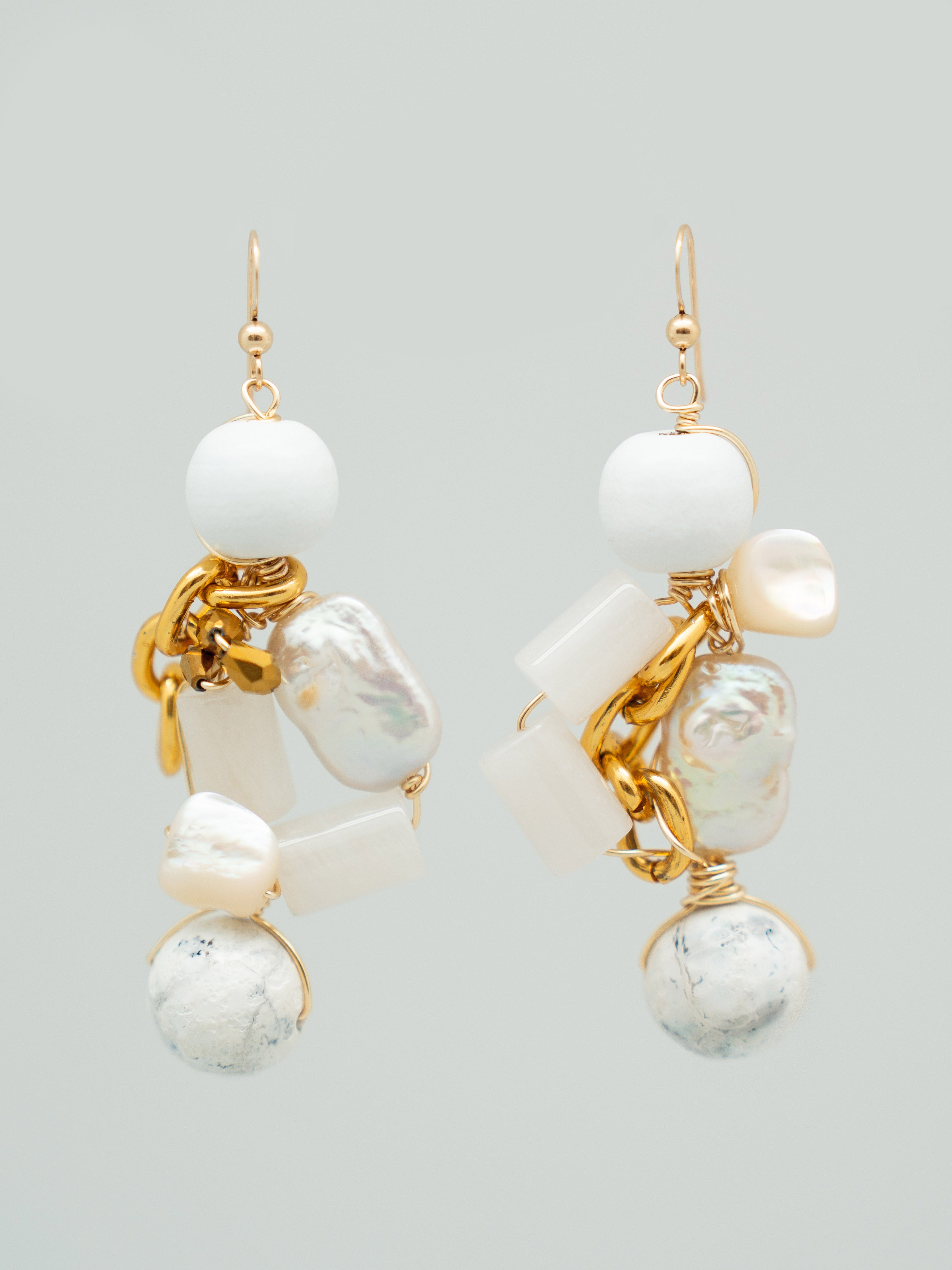 Pair of Freshwater Pearls Monochromatic White With Chain One-of-a-kind Earrings