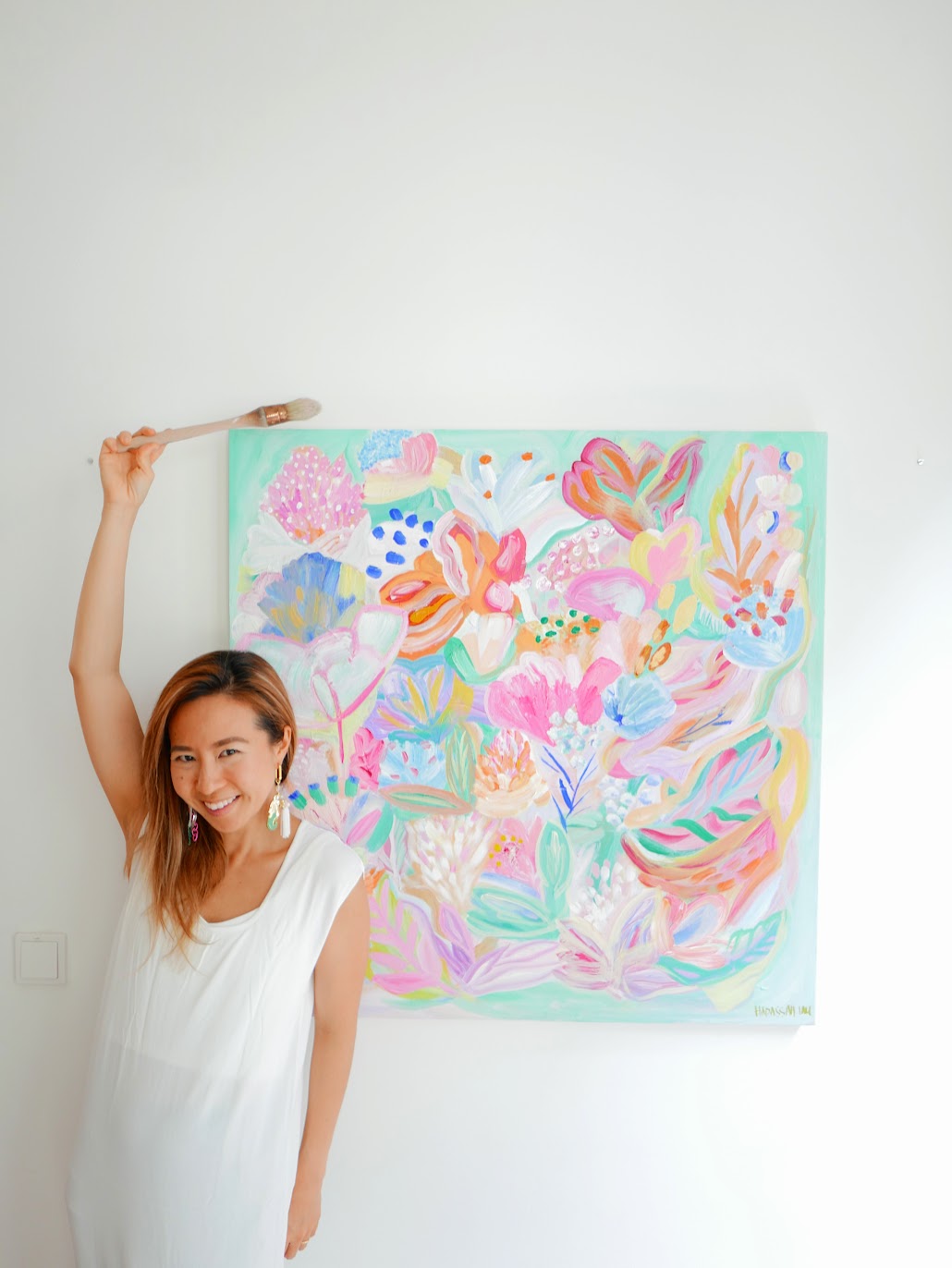 Abstract acrylic original art painting on canvas titled 'Wonderfully Made' by Singaporean artist Hadassah Lau on sale at Hadasity, in Tanglin Mall, Singapore.