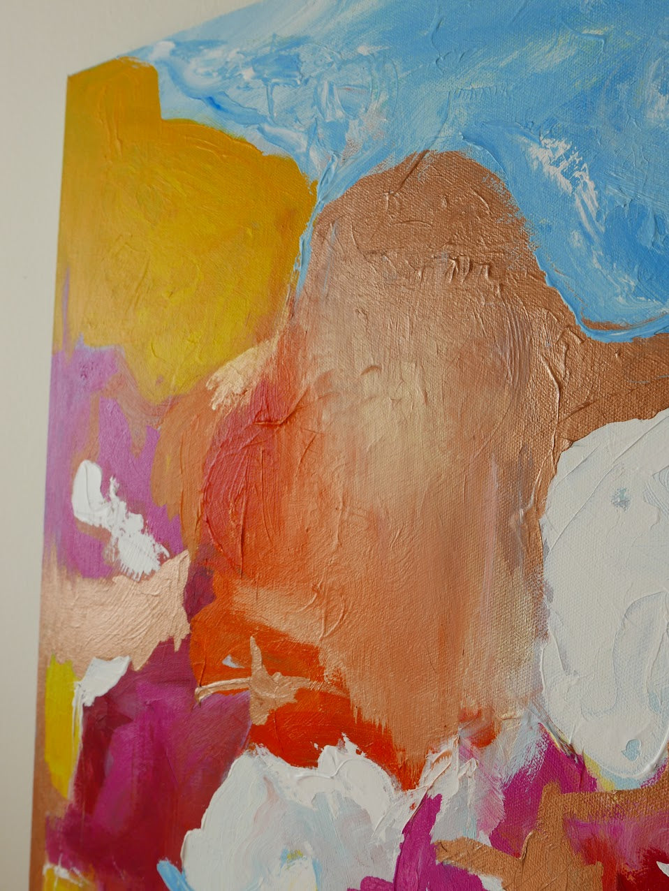 Abstract acrylic original art painting on canvas titled 'Let Hope Arise' by Singaporean artist Hadassah Lau on sale at Hadasity, in Tanglin Mall, Singapore.