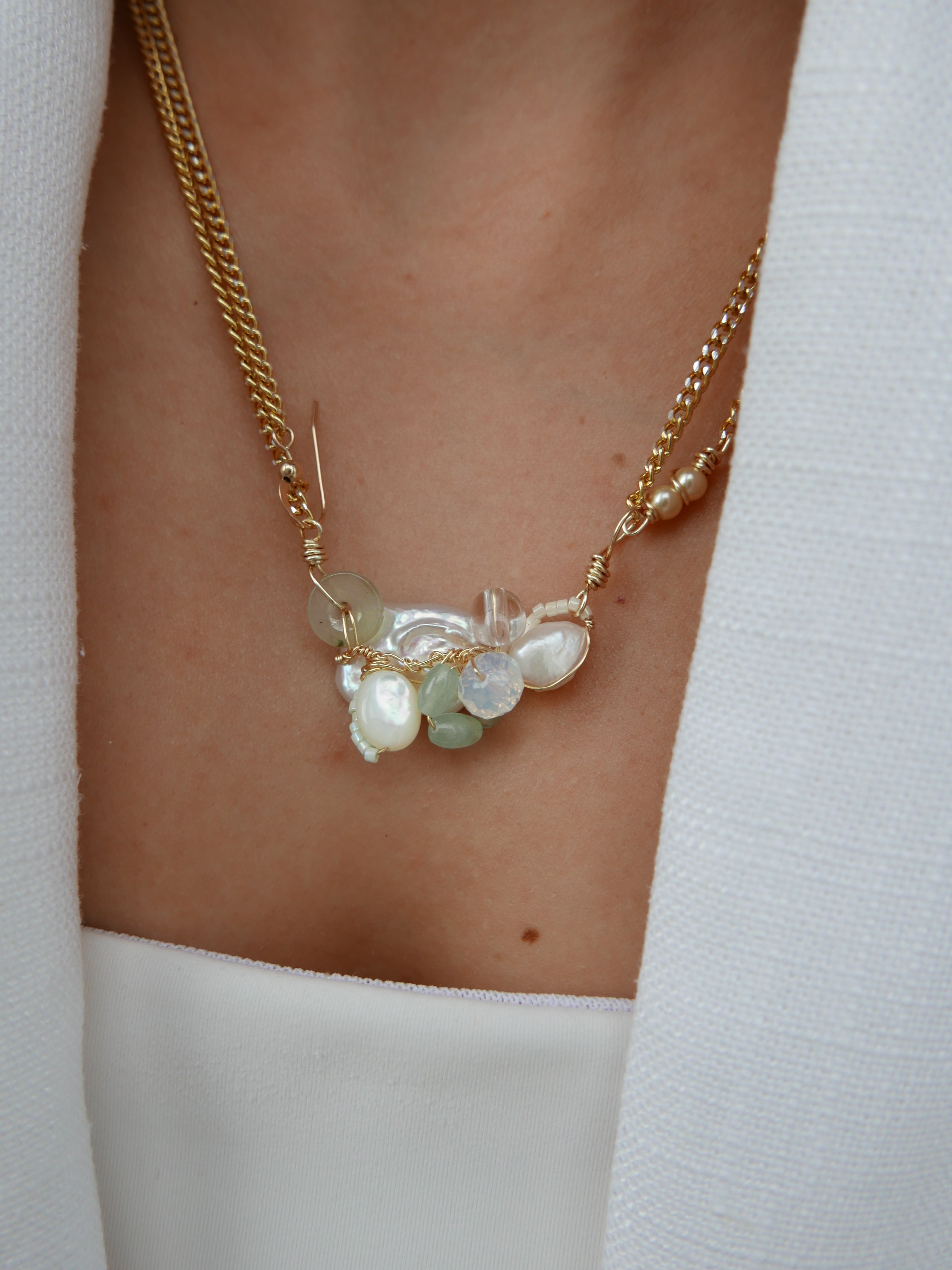 Wired For Grace | Jade Pearl Cluster Necklace