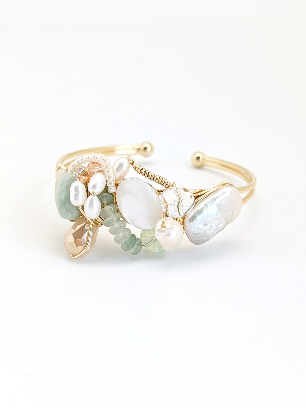 Surrendered | Jade Pearl Art Cuff Bangle - One Of A Kind
