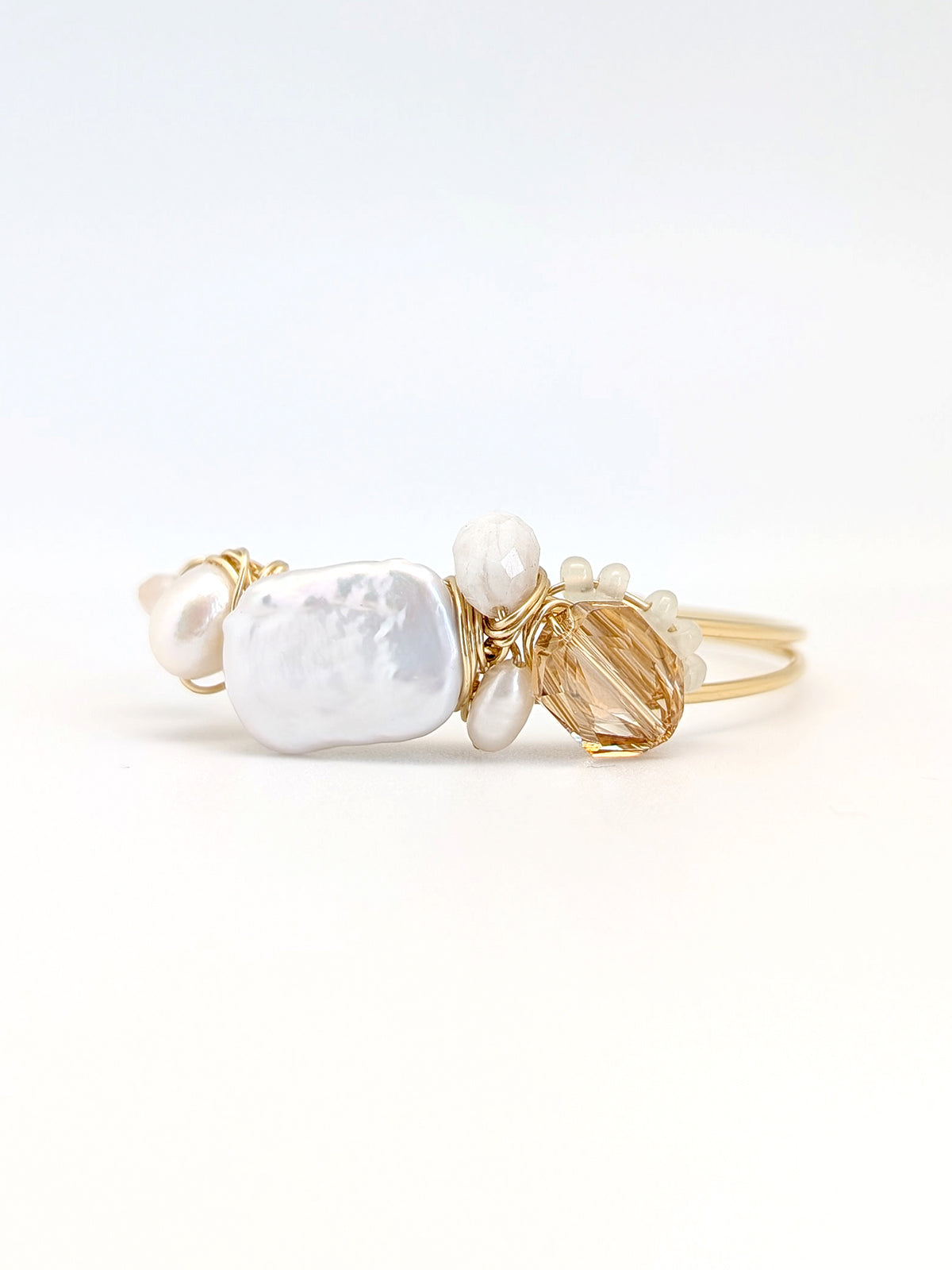 Renew | Pearls Swarovski Art Cuff Bangle - One Of A Kind