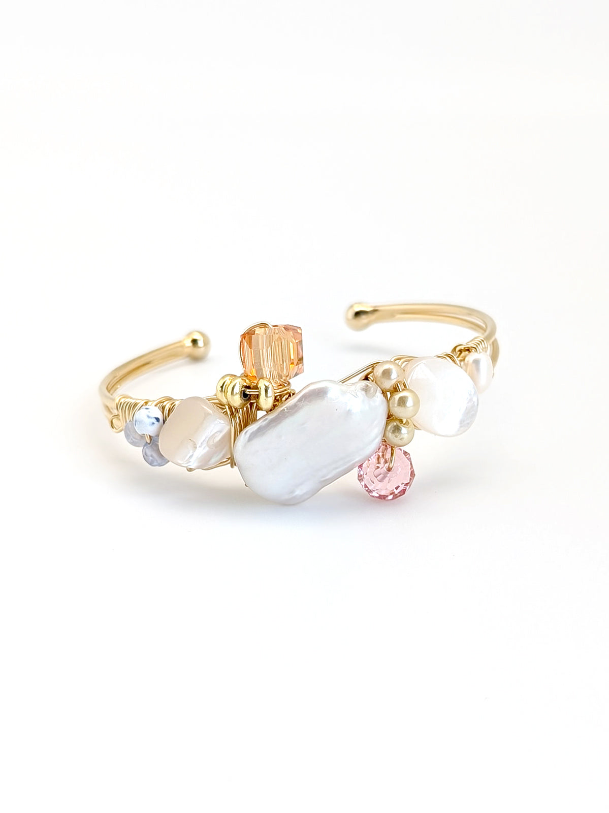 Delight | Pearl Swarovski Mother Of Pearl Art Cuff Bangle - One Of A Kind