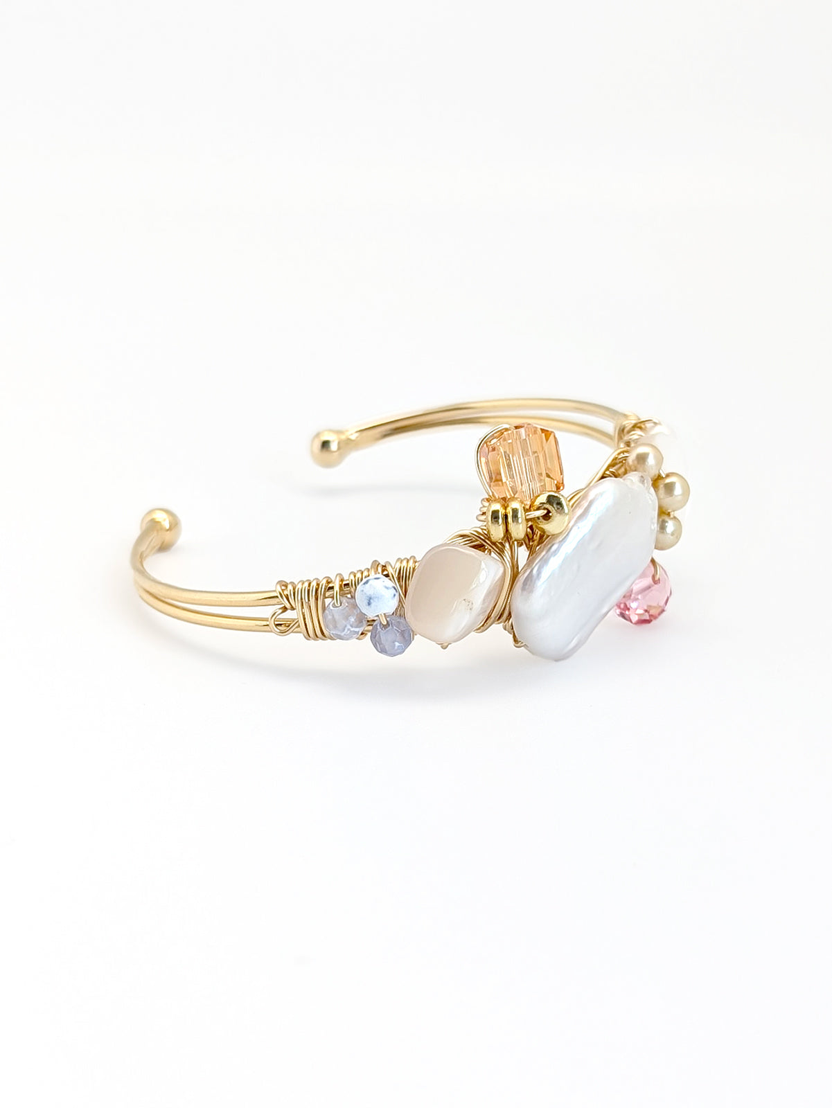 Delight | Pearl Swarovski Mother Of Pearl Art Cuff Bangle - One Of A Kind