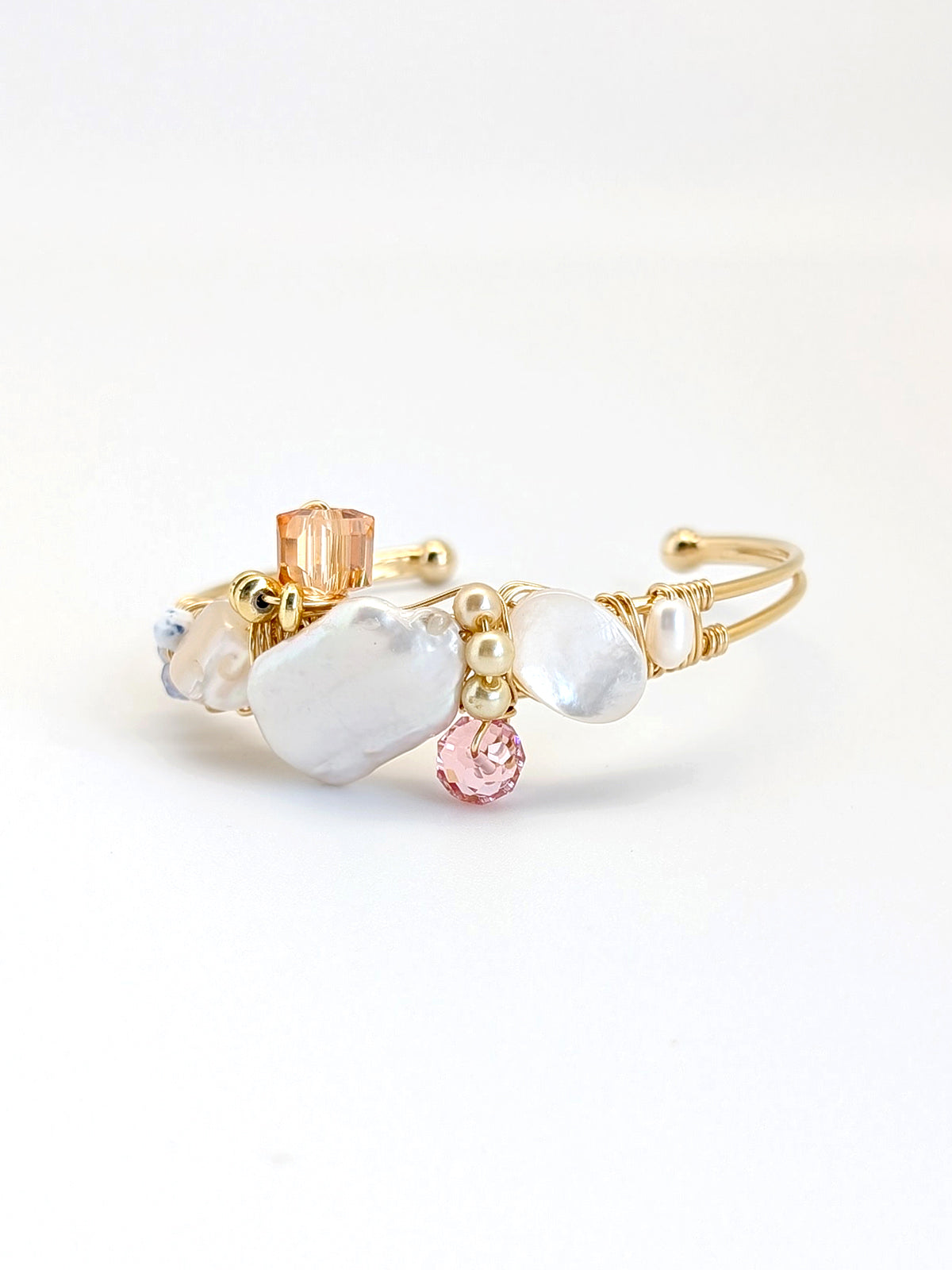Delight | Pearl Swarovski Mother Of Pearl Art Cuff Bangle - One Of A Kind