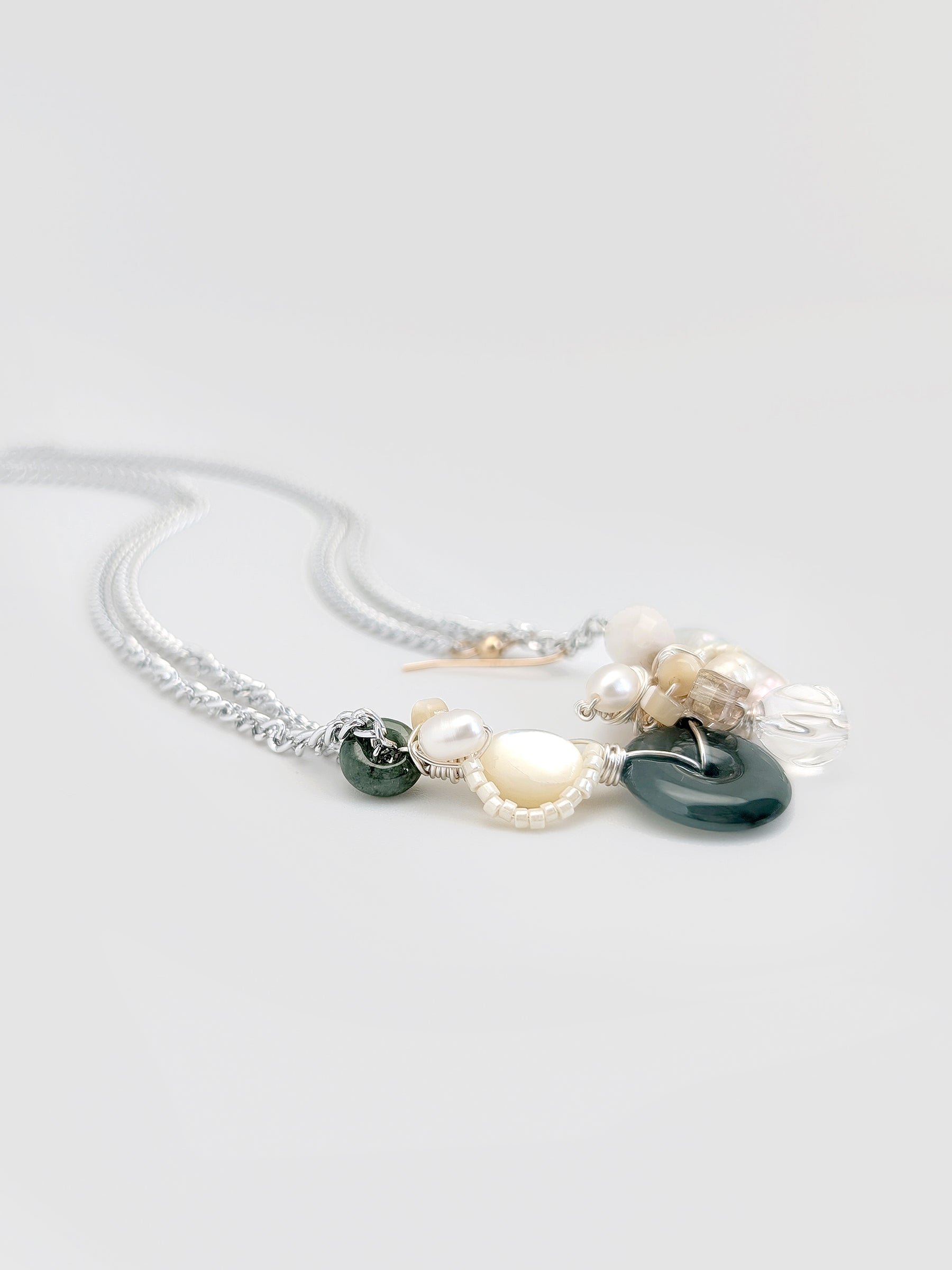 Deep Green Jade Doughnut With Pearls And Mother Of Pearl Necklace | One Of A Kind