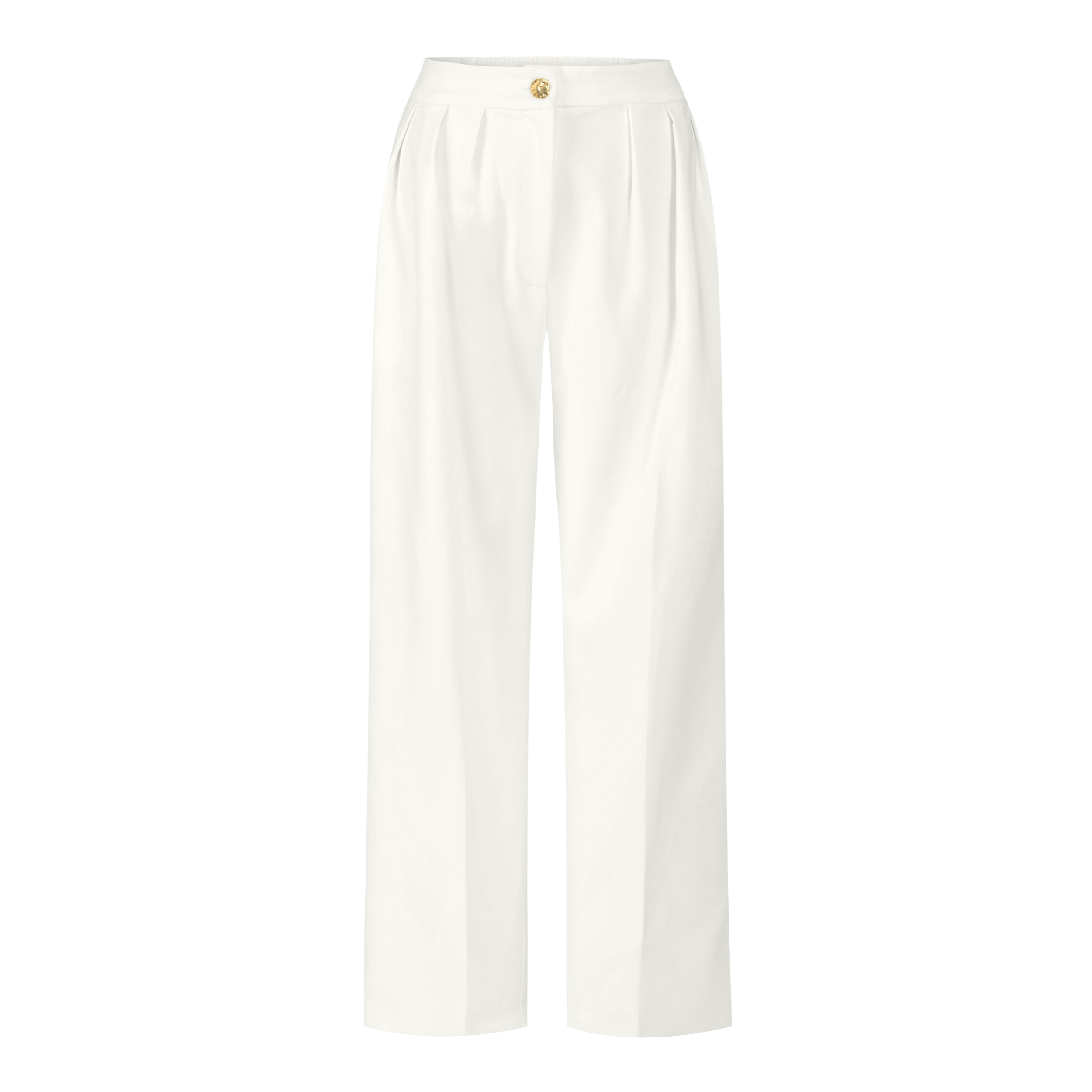 Women's white high-waisted relaxed fit pants.
