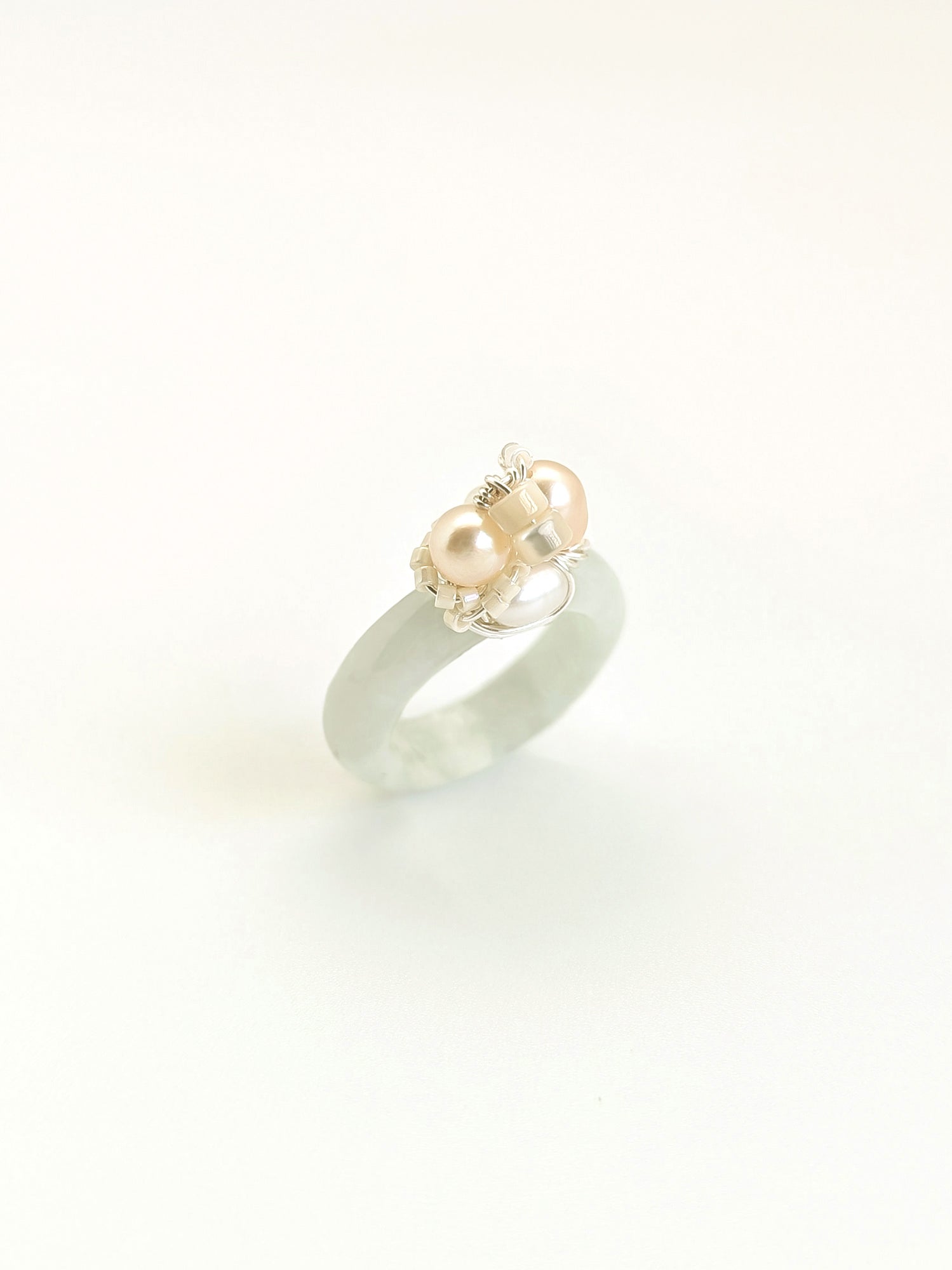 US Size 8 - Peace | Jade Ring Pearls - One Of A Kind
