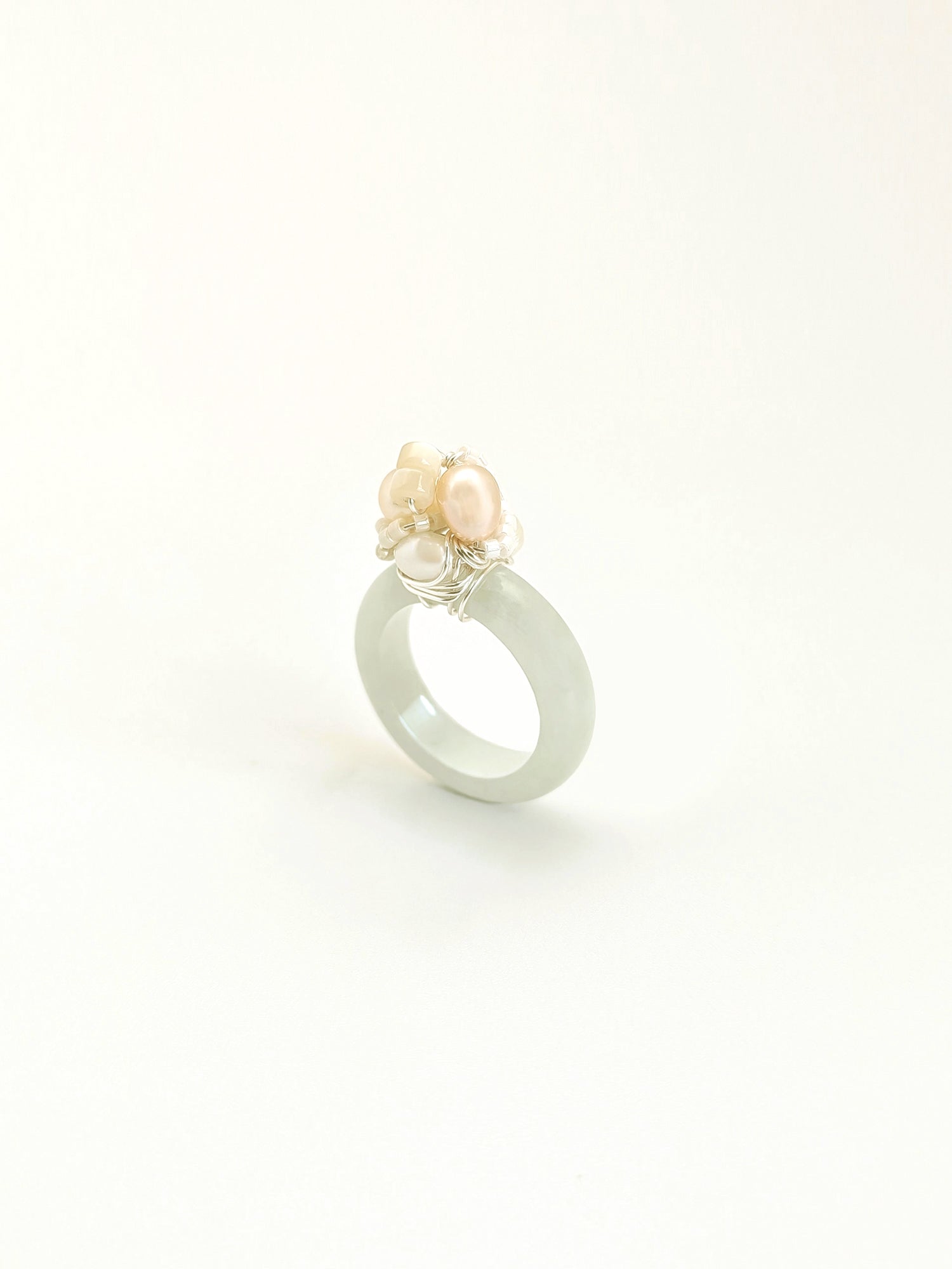 US Size 8 - Peace | Jade Ring Pearls - One Of A Kind