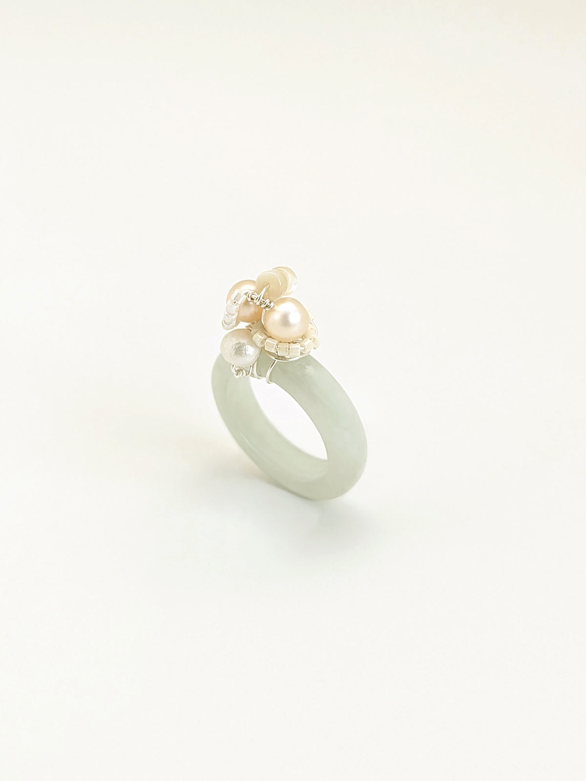 US Size 8 - Peace | Jade Ring Pearls - One Of A Kind