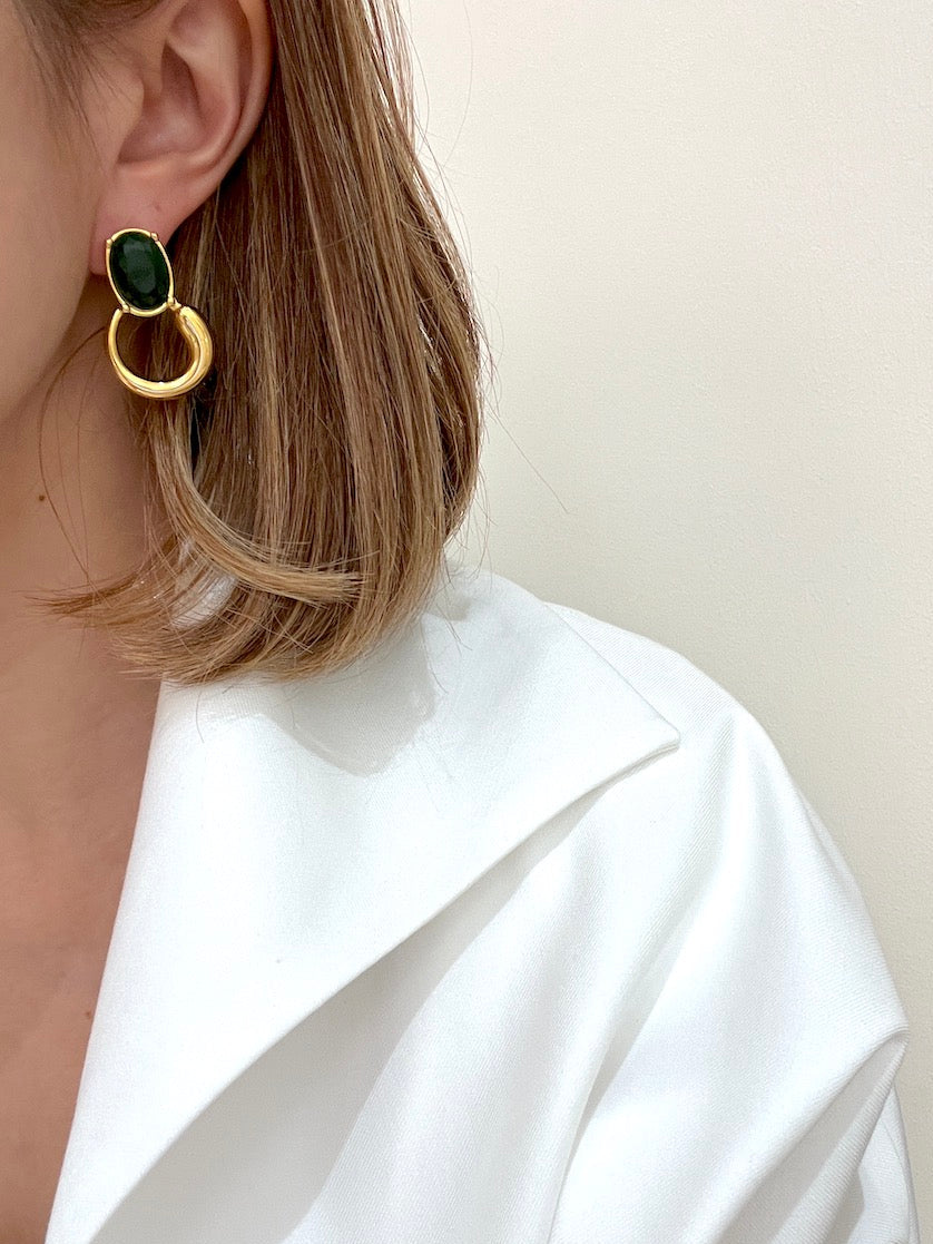 Circle Zircon Eternal Green Earrings