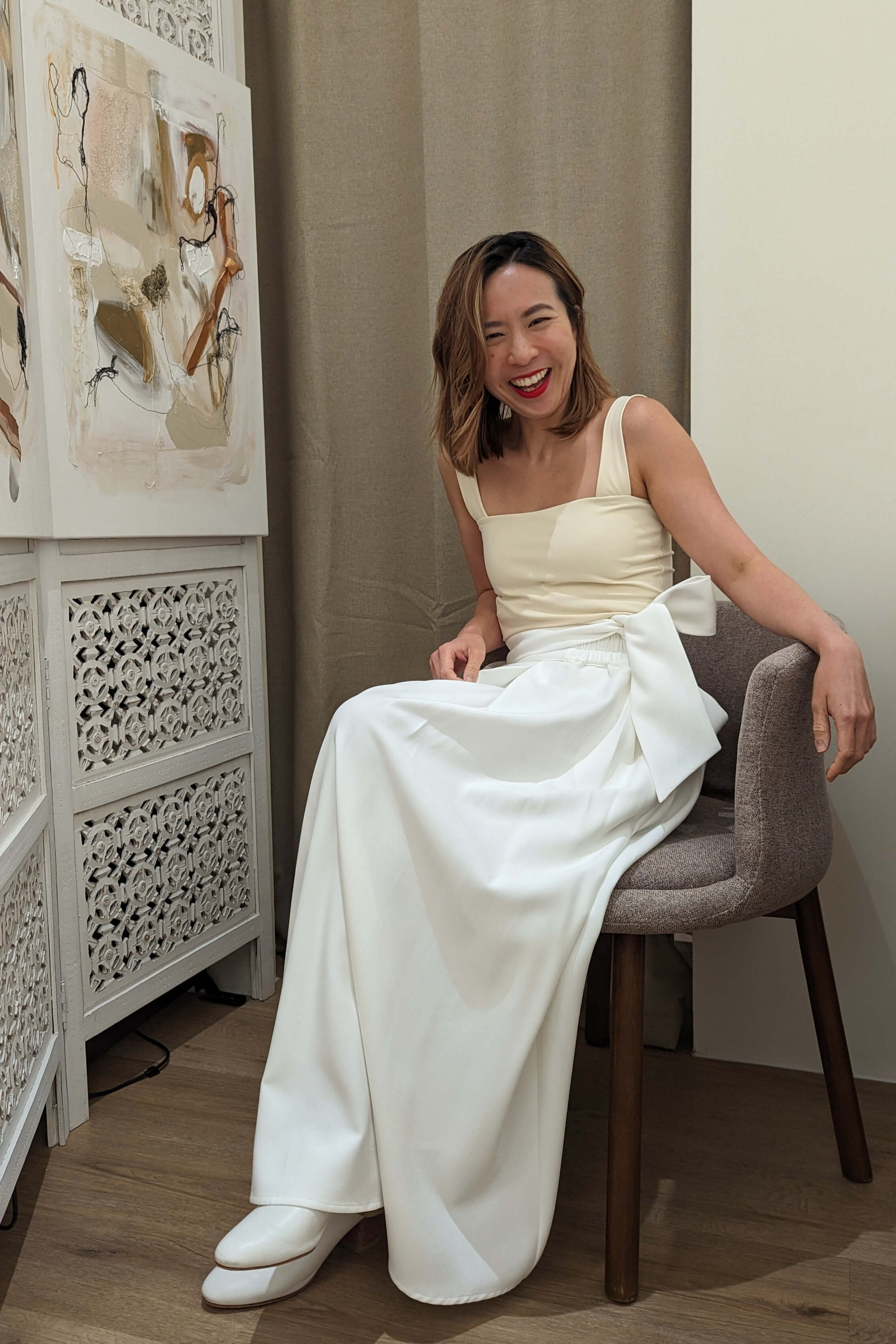 Women's multi-way activewear padded bra top in ivory colour