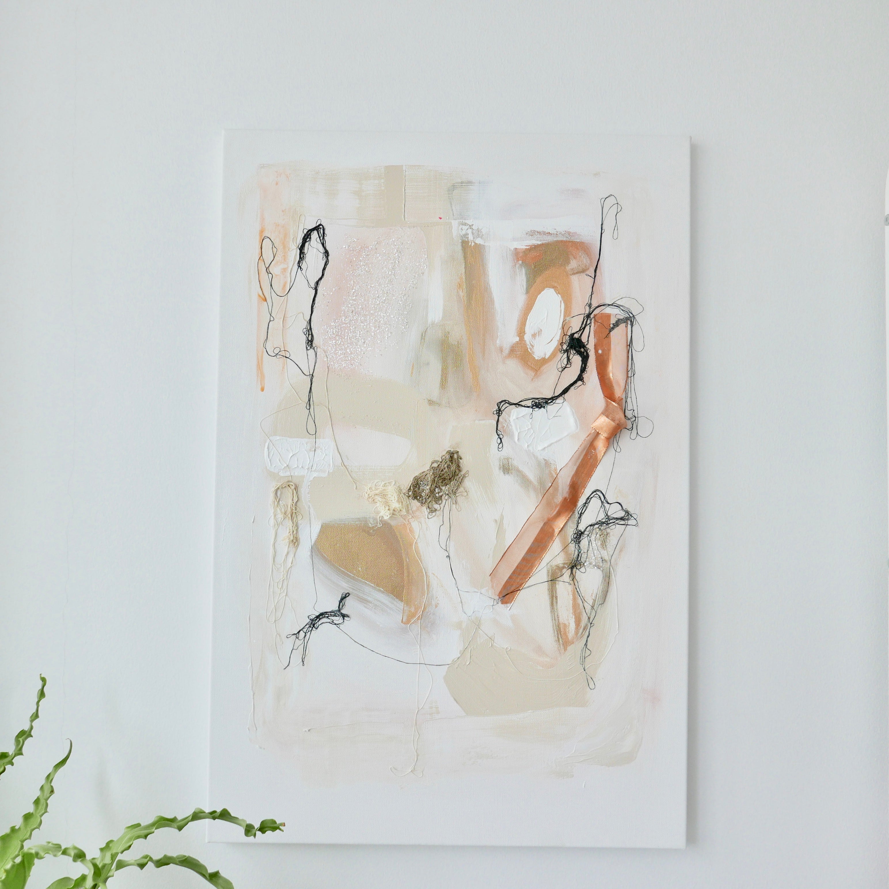 Abstract mixed media original art on canvas titled 'Freely And Lightly II' by Singaporean artist Hadassah Lau on sale at Hadasity, in Tanglin Mall, Singapore.