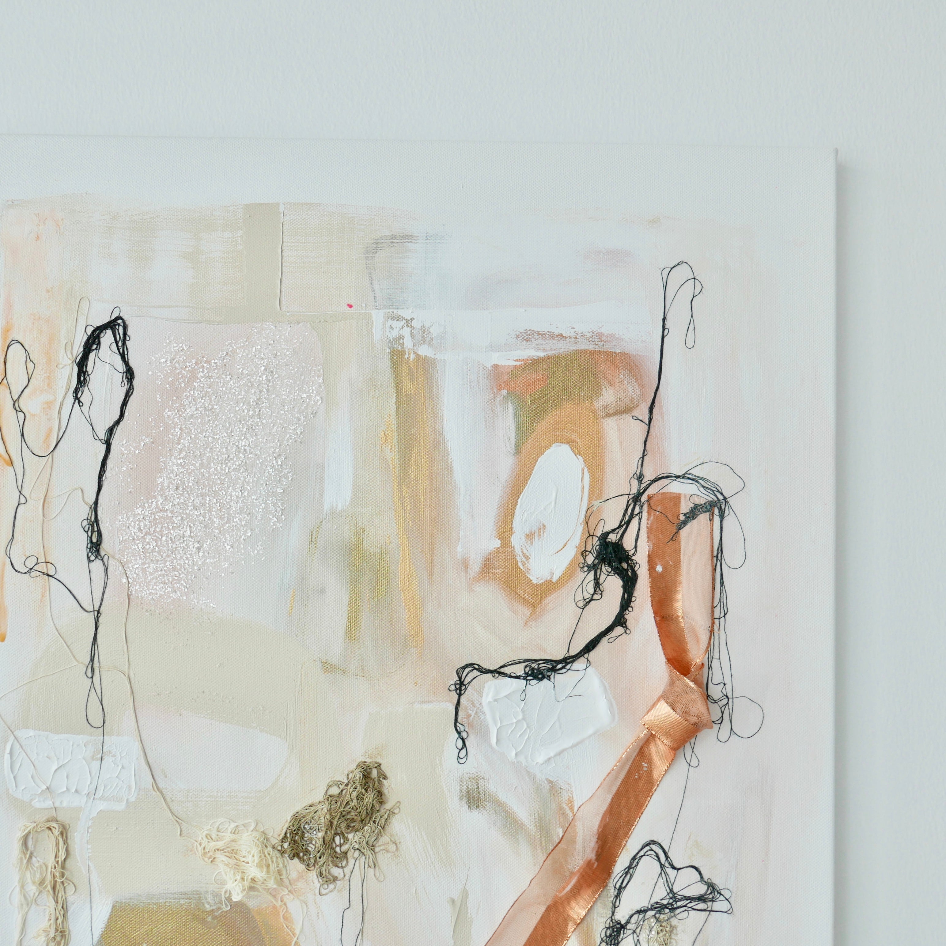 Abstract mixed media original art on canvas titled 'Freely And Lightly II' by Singaporean artist Hadassah Lau on sale at Hadasity, in Tanglin Mall, Singapore.