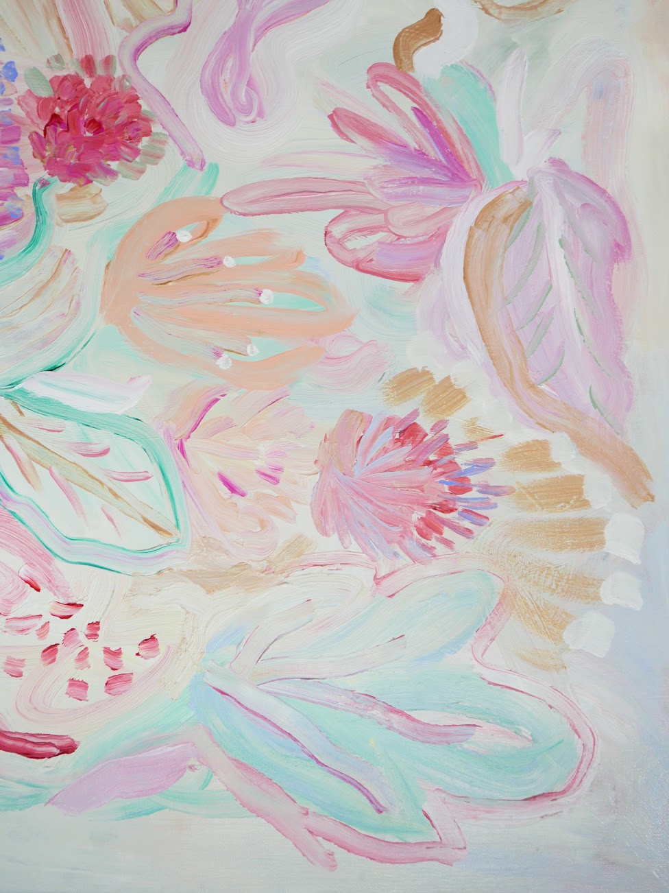 Abstract acrylic original art painting on canvas titled 'Pollen Pastel' by Singaporean artist Hadassah Lau on sale at Hadasity, in Tanglin Mall, Singapore.