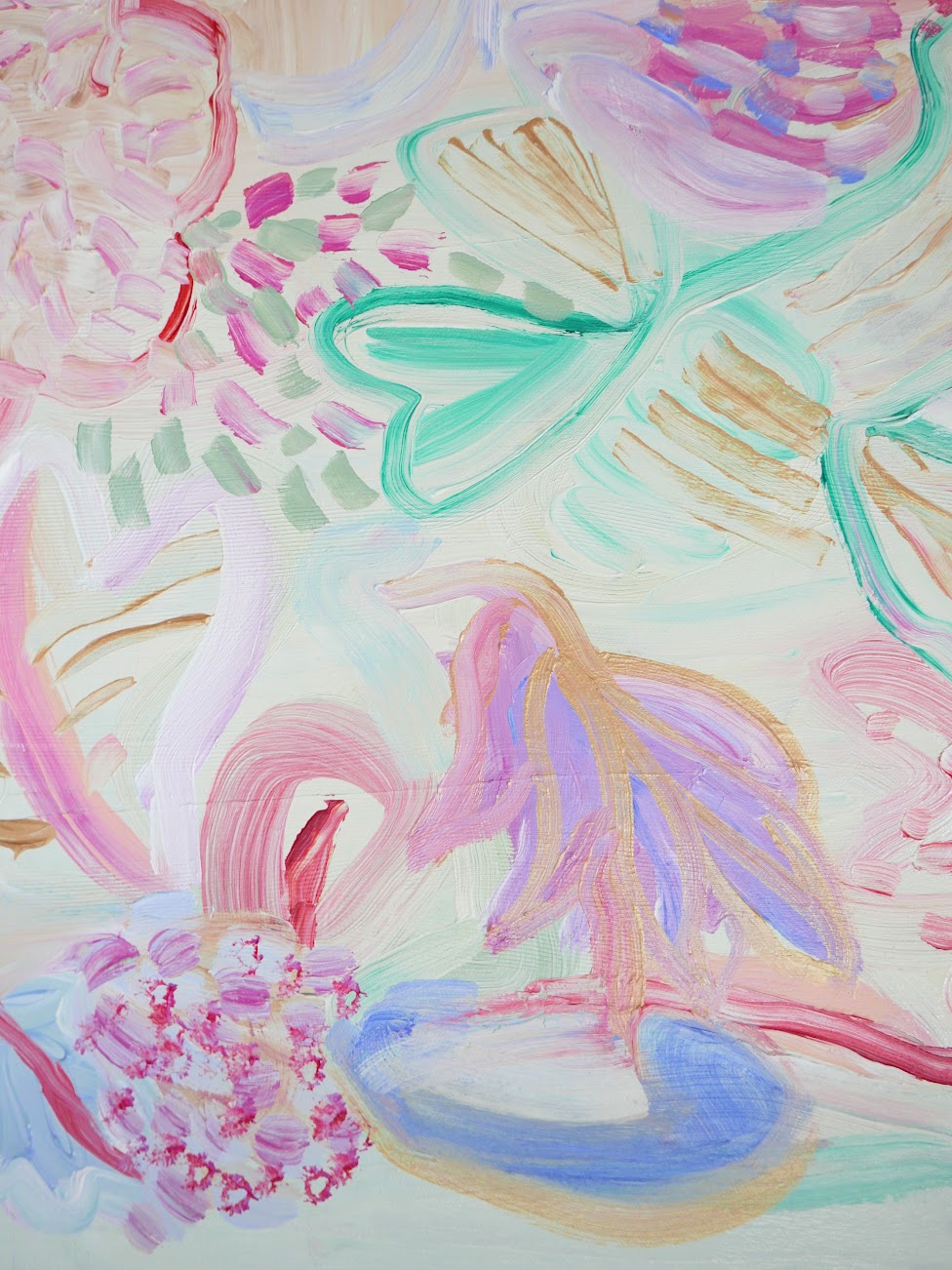 Abstract acrylic original art painting on canvas titled 'Pollen Pastel' by Singaporean artist Hadassah Lau on sale at Hadasity, in Tanglin Mall, Singapore.