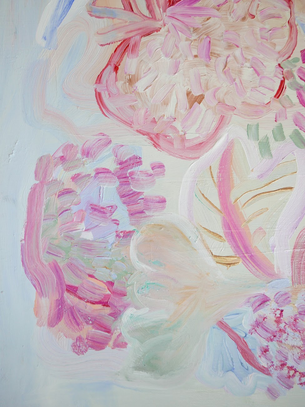 Abstract acrylic original art painting on canvas titled 'Pollen Pastel' by Singaporean artist Hadassah Lau on sale at Hadasity, in Tanglin Mall, Singapore.