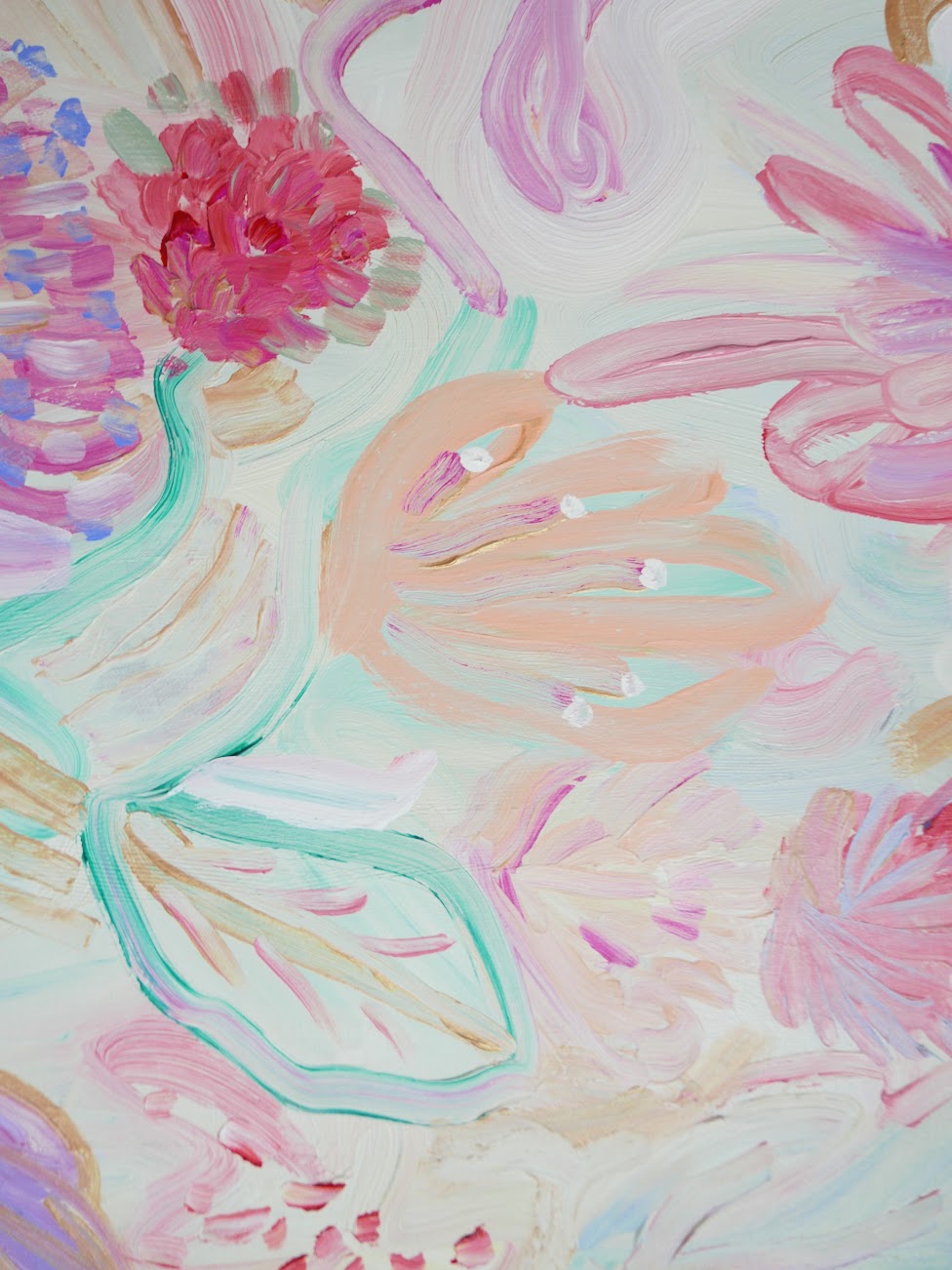 Abstract acrylic original art painting on canvas titled 'Pollen Pastel' by Singaporean artist Hadassah Lau on sale at Hadasity, in Tanglin Mall, Singapore.