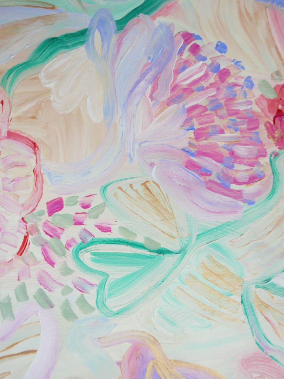 Abstract acrylic original art painting on canvas titled 'Pollen Pastel' by Singaporean artist Hadassah Lau on sale at Hadasity, in Tanglin Mall, Singapore.