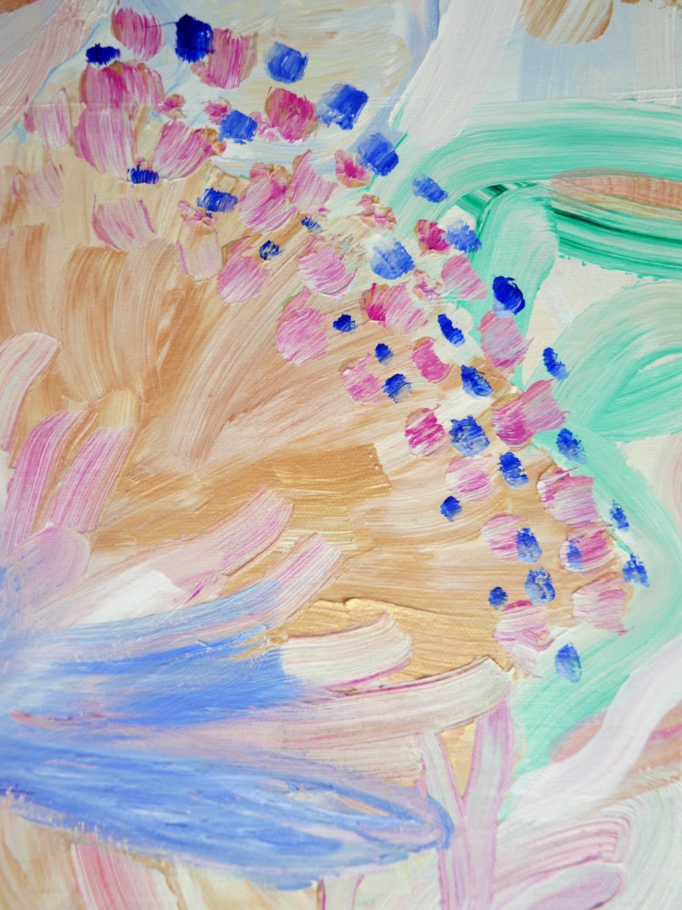 Abstract acrylic original art painting on canvas titled 'Pollen Pastel' by Singaporean artist Hadassah Lau on sale at Hadasity, in Tanglin Mall, Singapore.