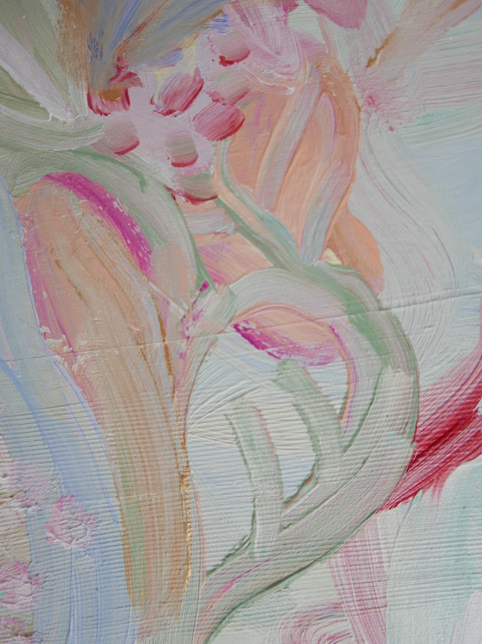 Abstract acrylic original art painting on canvas titled 'Pollen Pastel' by Singaporean artist Hadassah Lau on sale at Hadasity, in Tanglin Mall, Singapore.