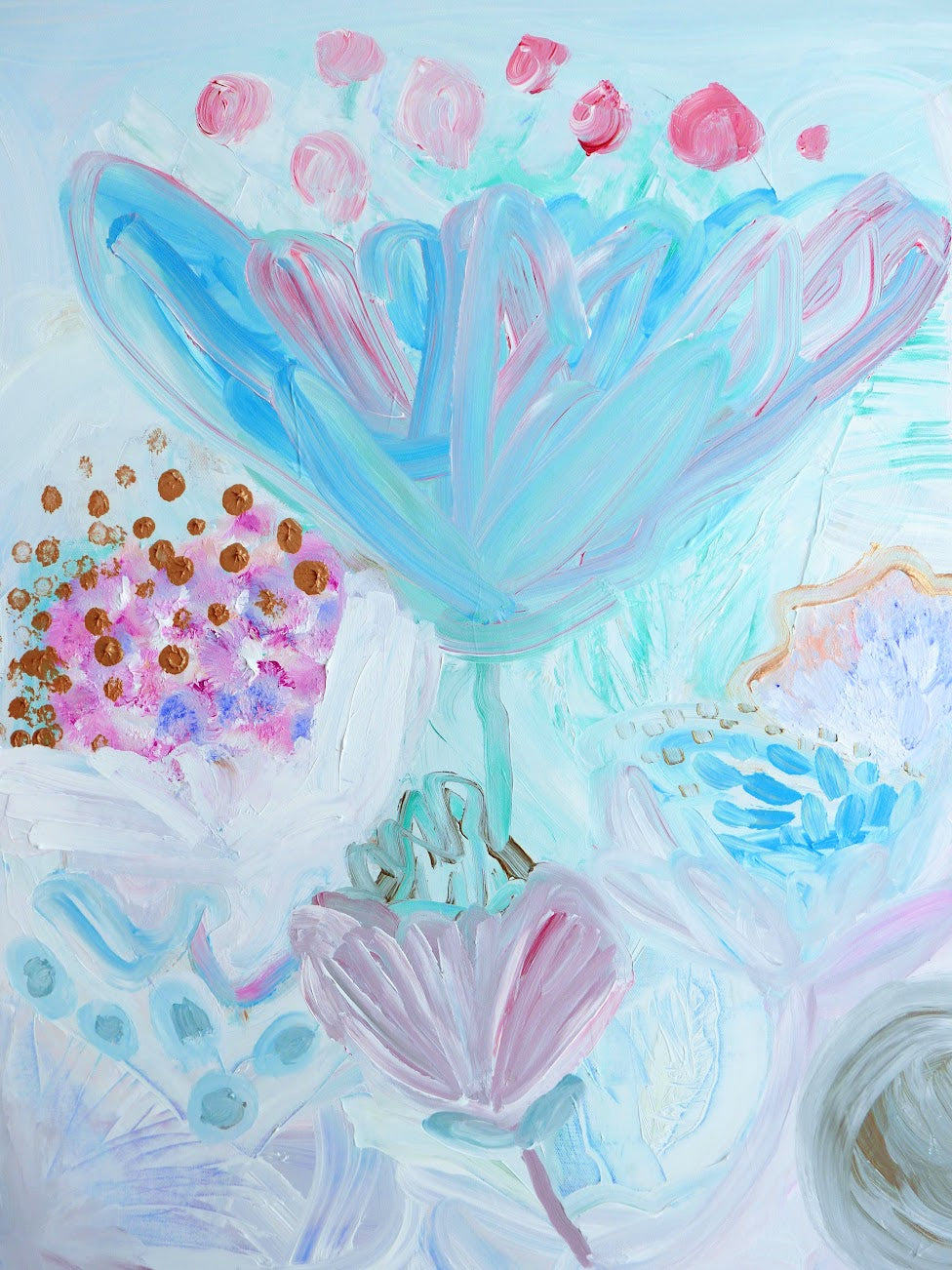 Abstract acrylic original art painting on canvas titled 'Made to Bloom' by Singaporean artist Hadassah Lau on sale at Hadasity, in Tanglin Mall, Singapore.