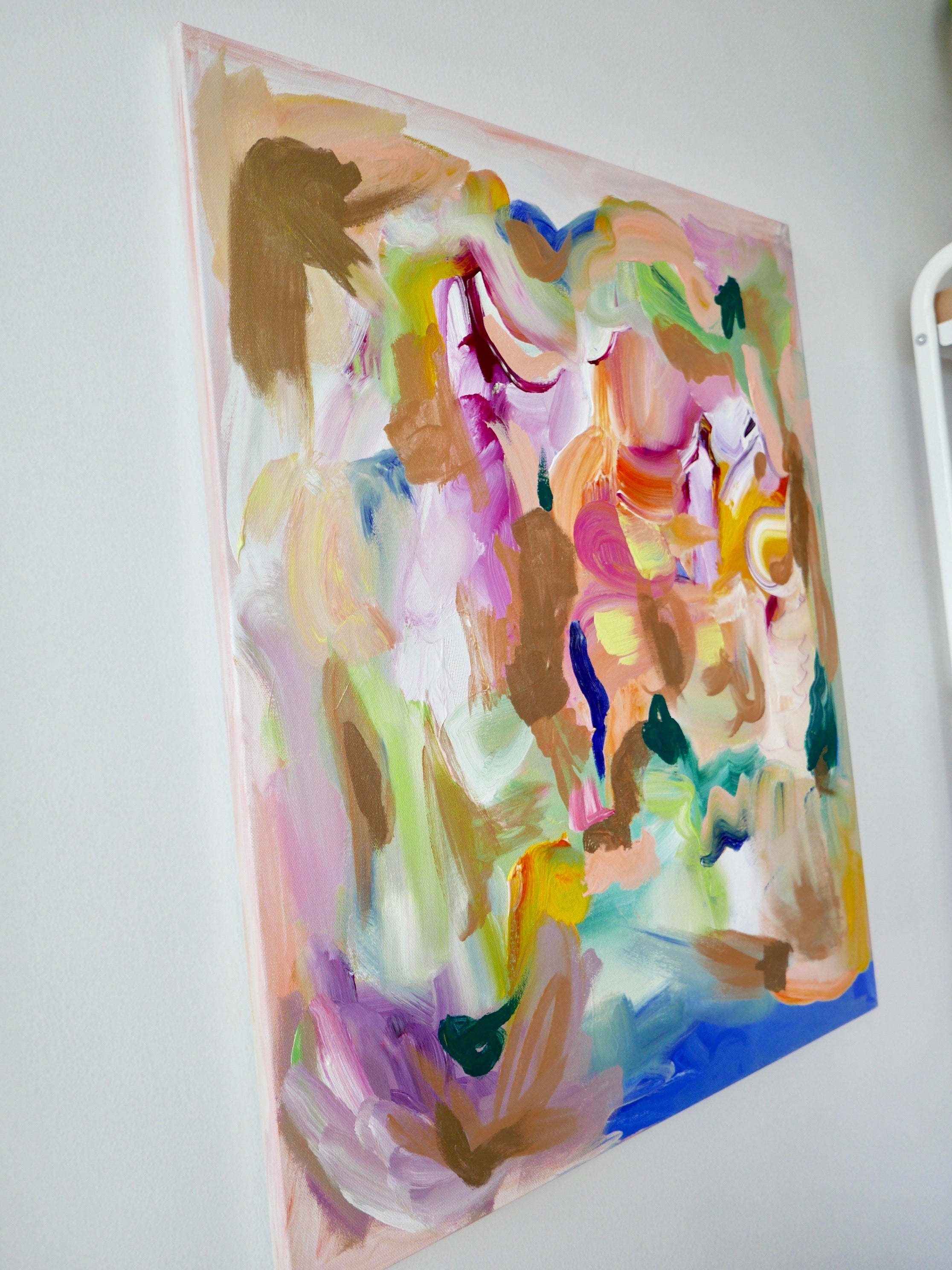 Abstract acrylic original art painting on canvas titled 'Not a Coincidence' by Singaporean artist Hadassah Lau on sale at Hadasity, in Tanglin Mall, Singapore.