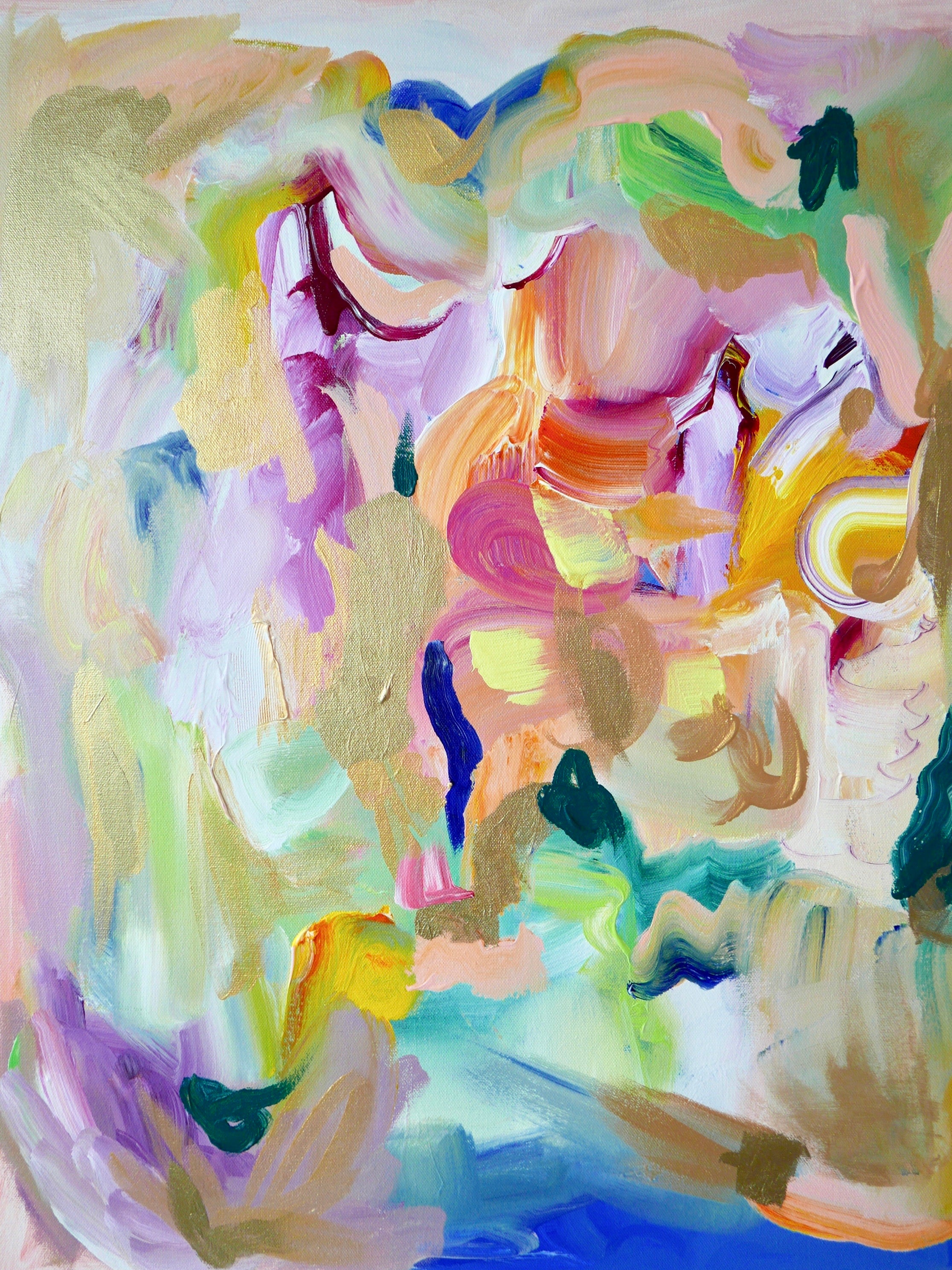 Abstract acrylic original art painting on canvas titled 'Not a Coincidence' by Singaporean artist Hadassah Lau on sale at Hadasity, in Tanglin Mall, Singapore.