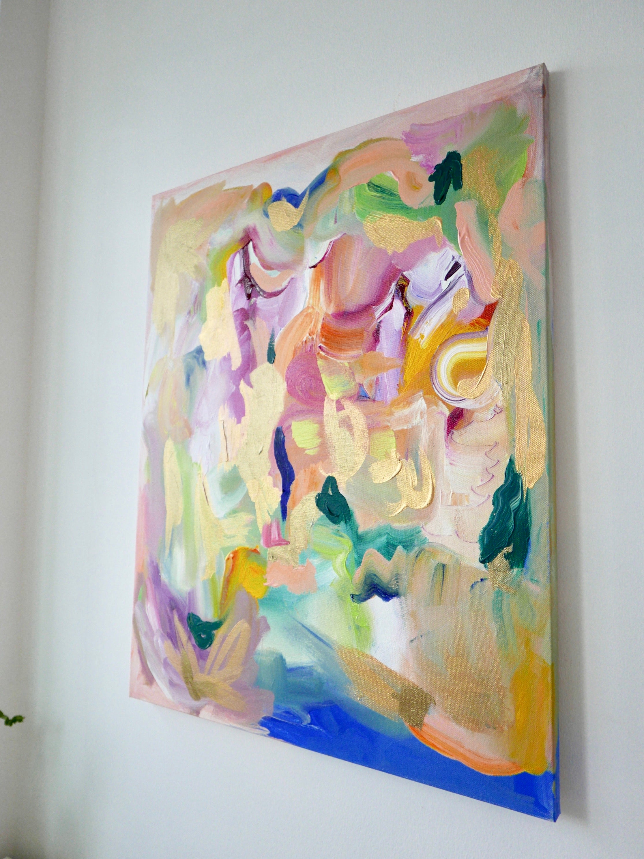 Abstract acrylic original art painting on canvas titled 'Not a Coincidence' by Singaporean artist Hadassah Lau on sale at Hadasity, in Tanglin Mall, Singapore.