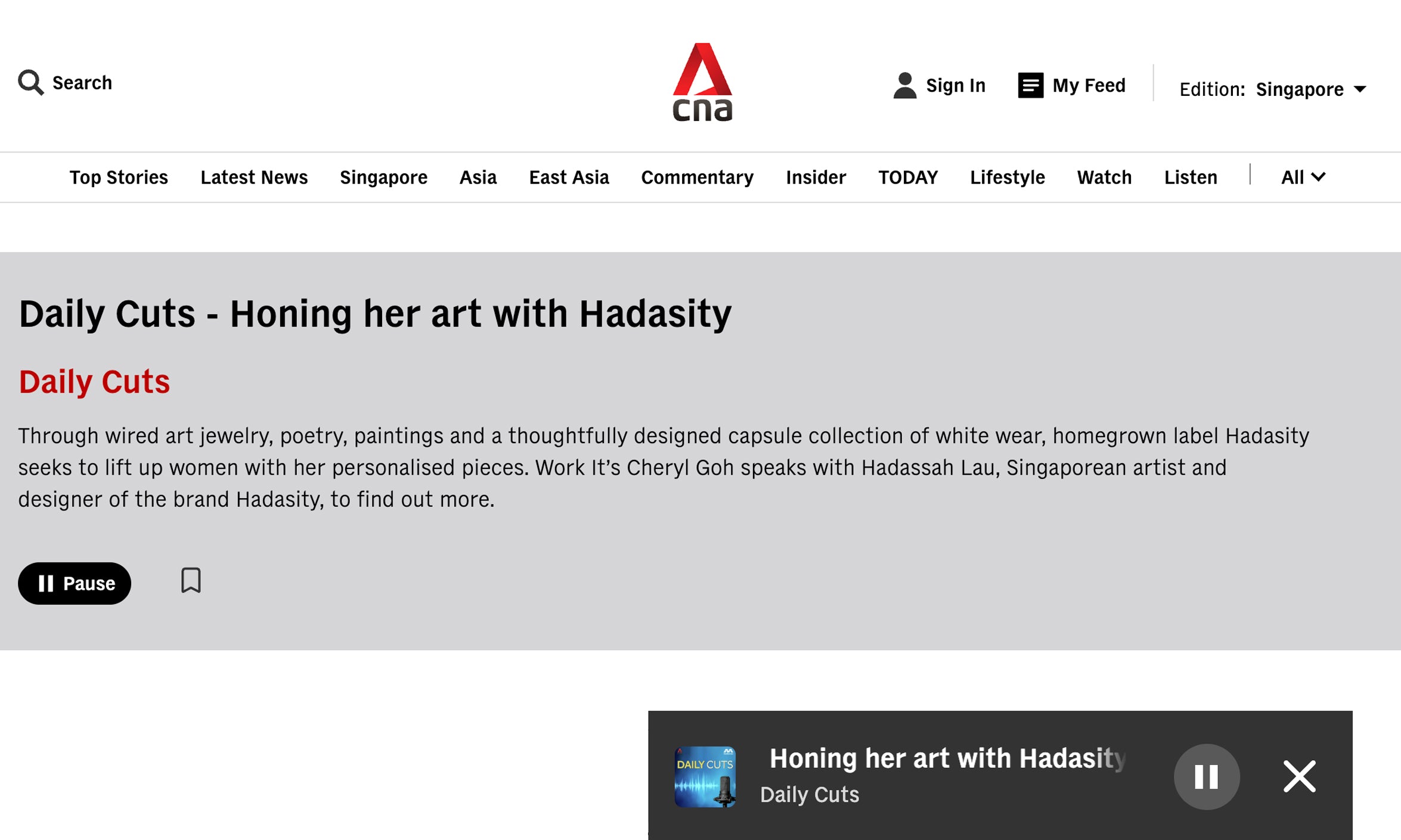 2024 December Hadassah Lau of Hadasity interview on CNA daily cuts