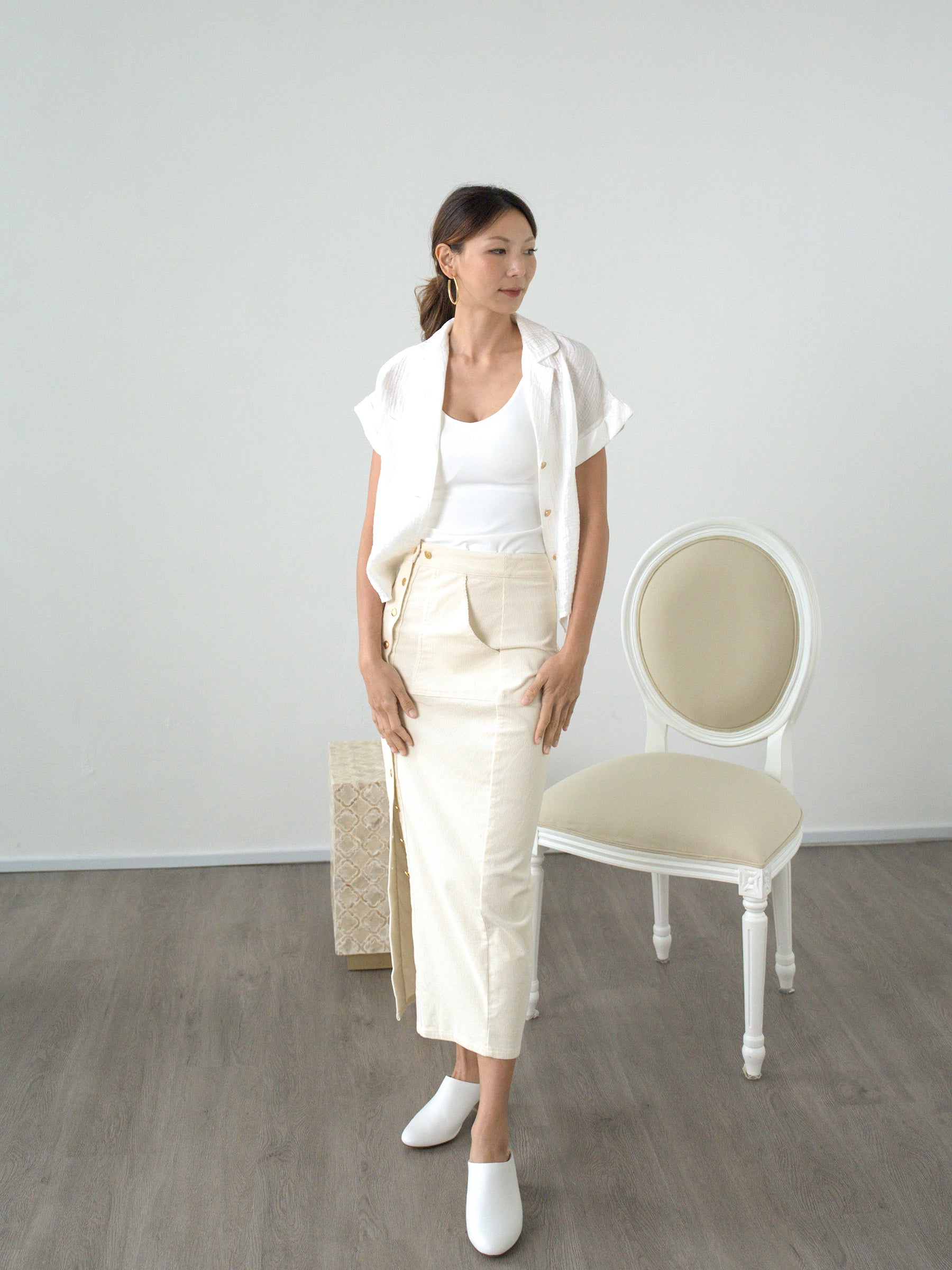 Foundational | Ivory Corduroy Skirt Button Down