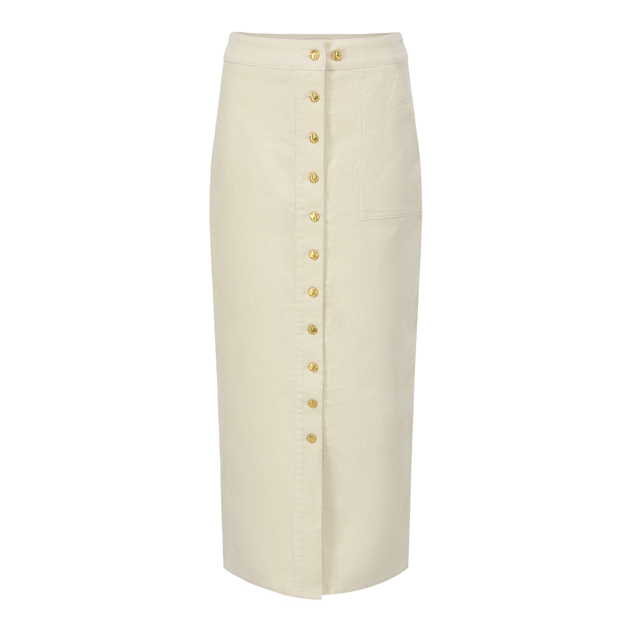 Women's white multi-way button down corduroy maxi skirt