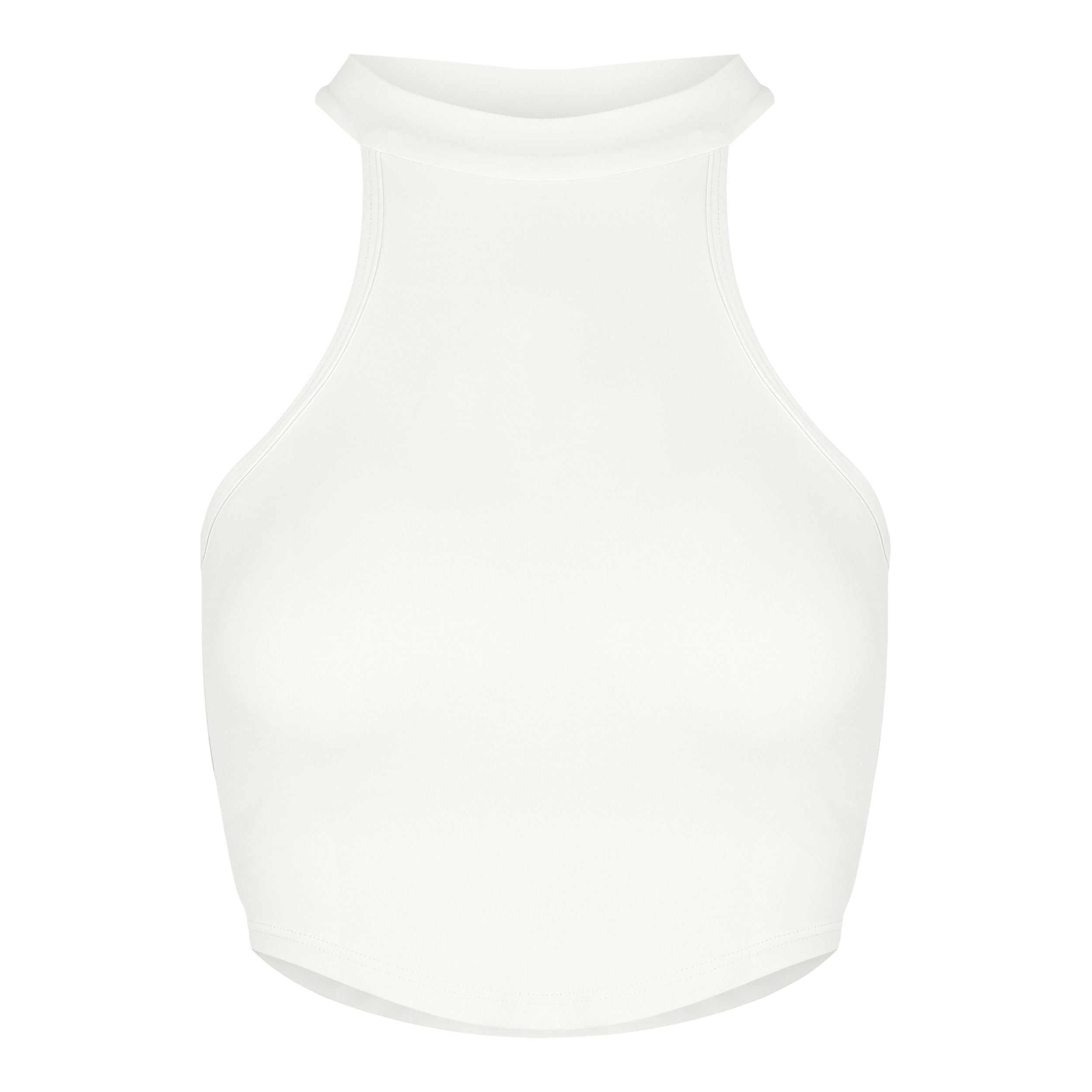 Women's activewear halter padded top in white colour