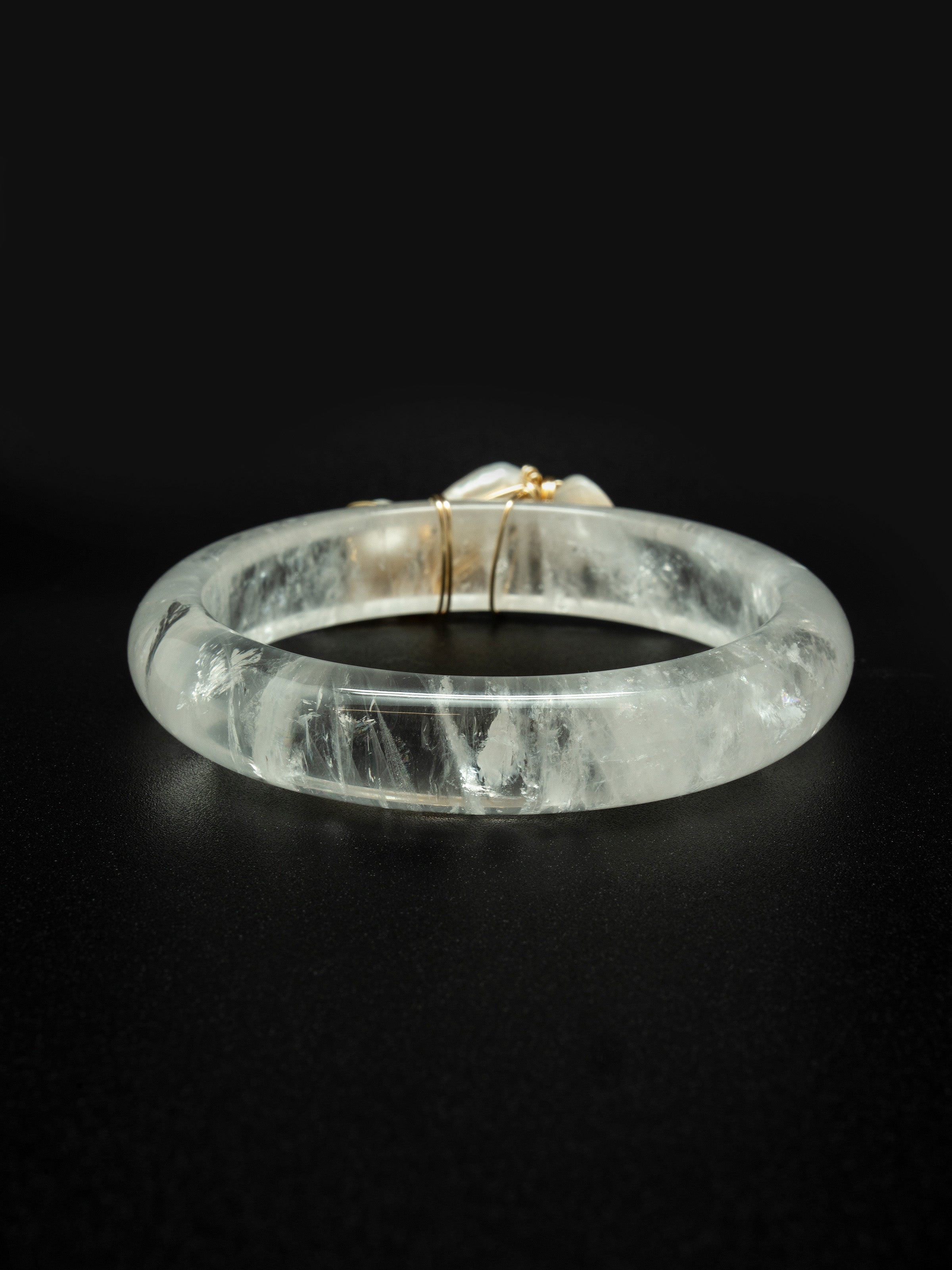 Quartz bangle with keshi pearl, freshwater pearl, mother of pearl. One of a kind.