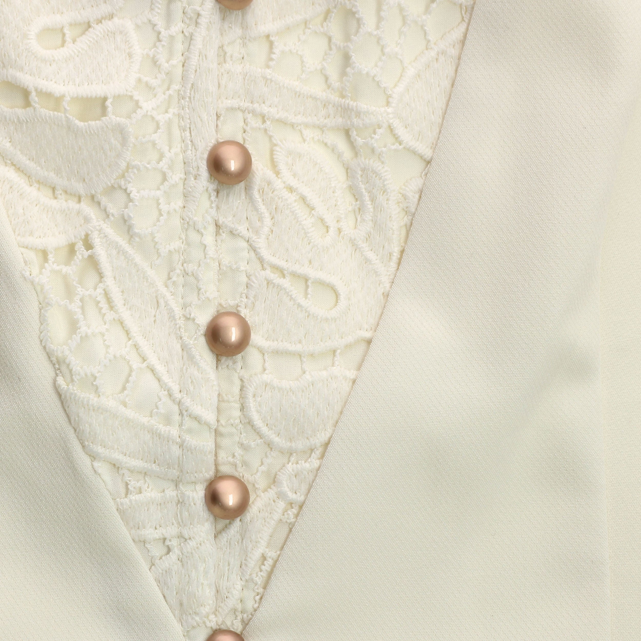 Women's white ivory lace detailed statement jacket or top with cheongsam collar and gold buttons