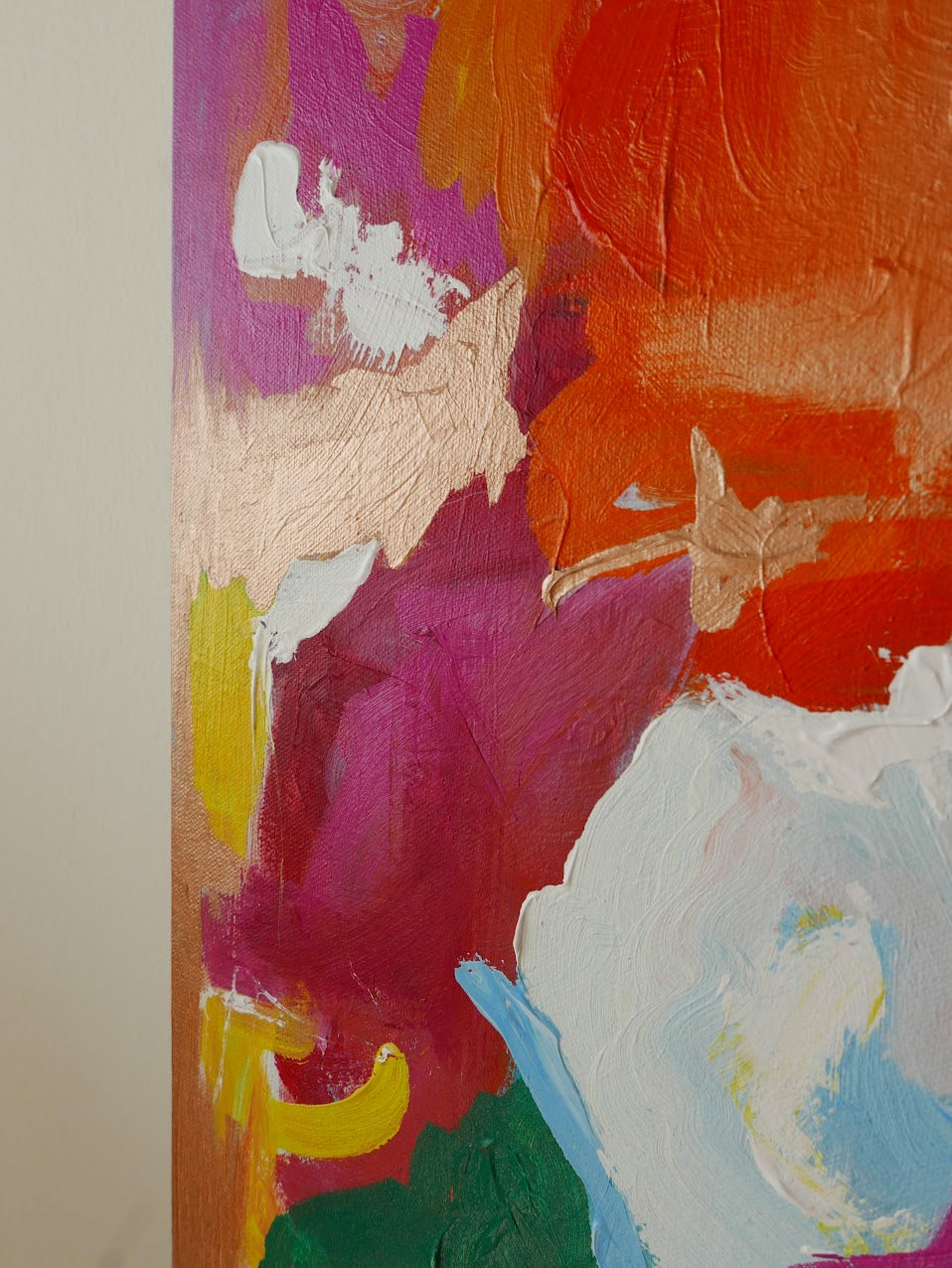 Abstract acrylic original art painting on canvas titled 'Let Hope Arise' by Singaporean artist Hadassah Lau on sale at Hadasity, in Tanglin Mall, Singapore.