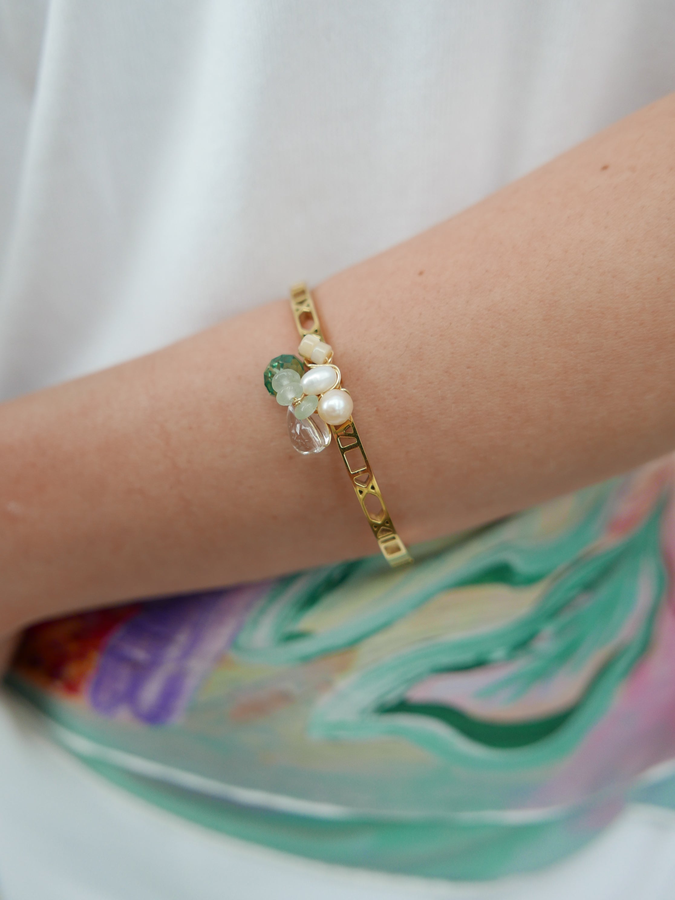 Wired For Light | Green Swarovski Pearl Bangle