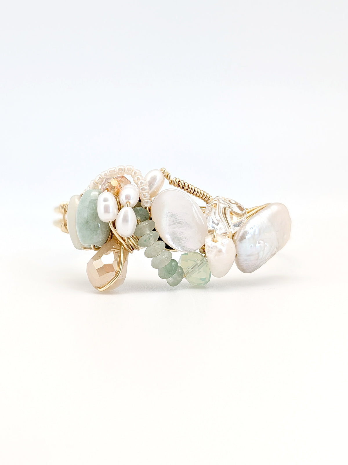 Surrendered | Jade Pearl Art Cuff Bangle - One Of A Kind