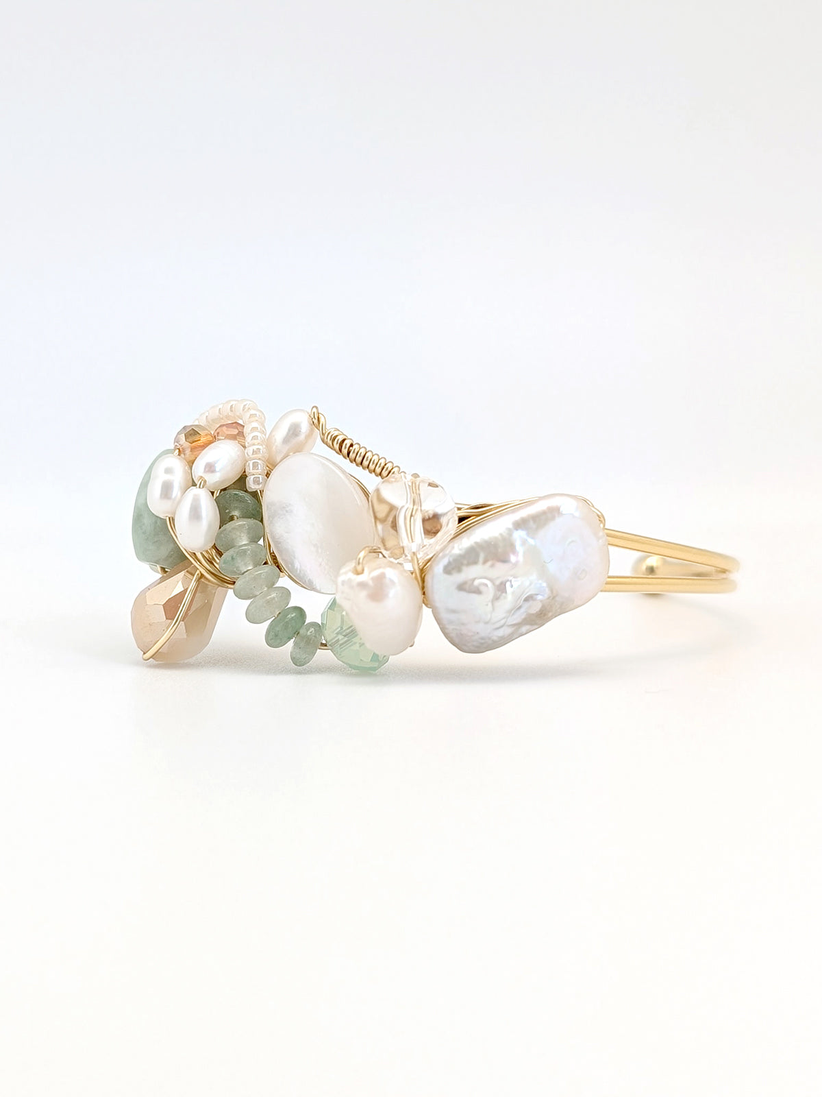 Surrendered | Jade Pearl Art Cuff Bangle - One Of A Kind