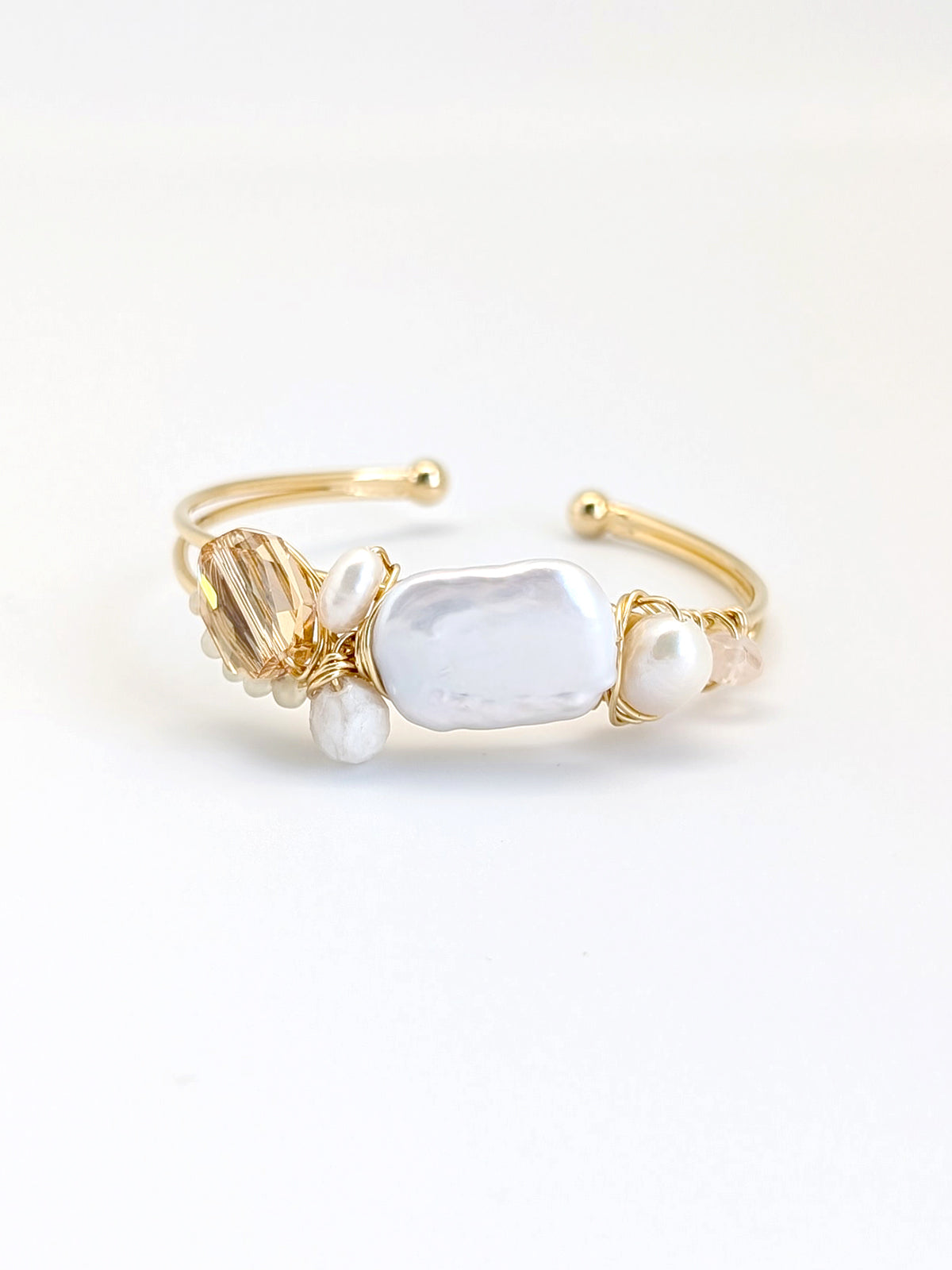 Renew | Pearls Swarovski Art Cuff Bangle - One Of A Kind