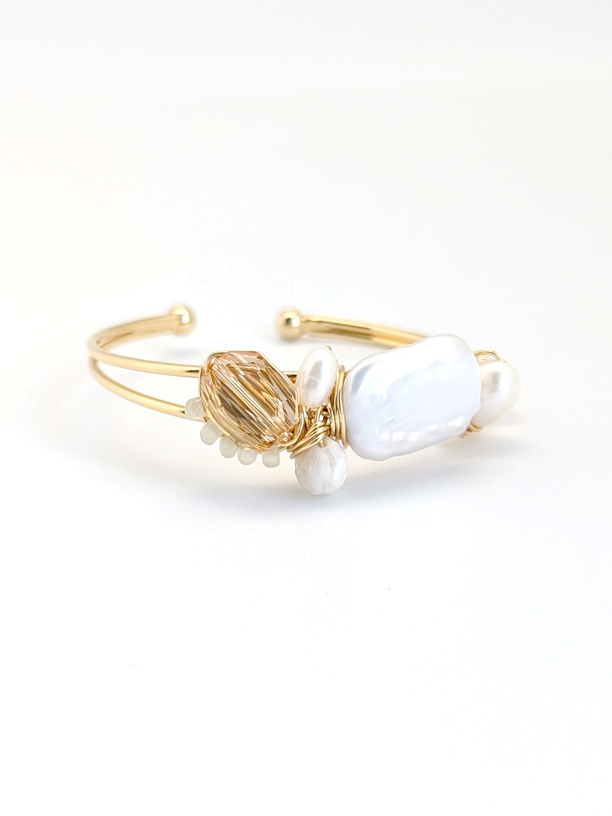 Renew | Pearls Swarovski Art Cuff Bangle - One Of A Kind