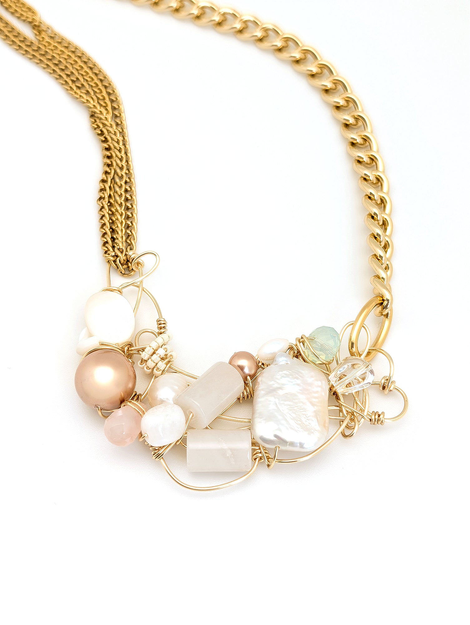 Pearl With White Agate Swarovski Crystals Necklace | One Of A Kind